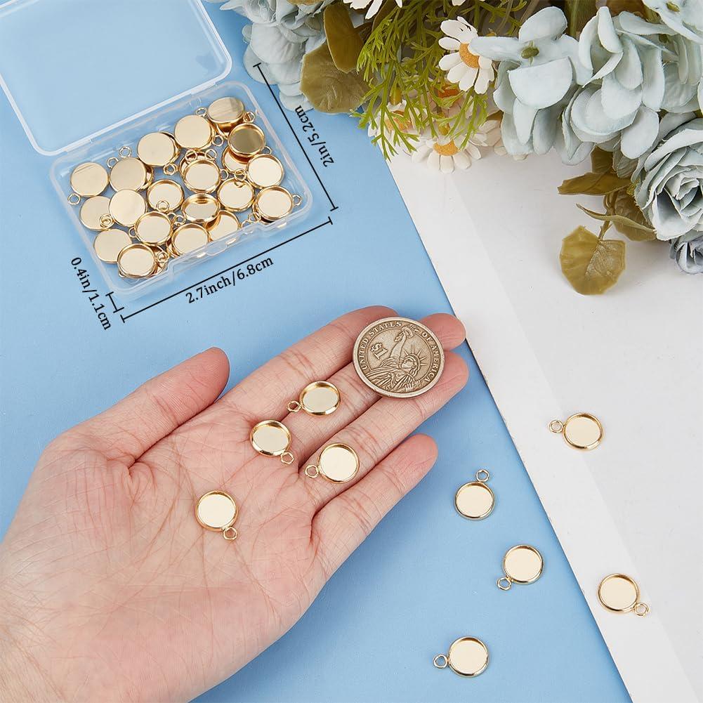 Beebeecraft 40Pcs Cabochón 10mm Acero Inoxidable Baño Oro 24K
