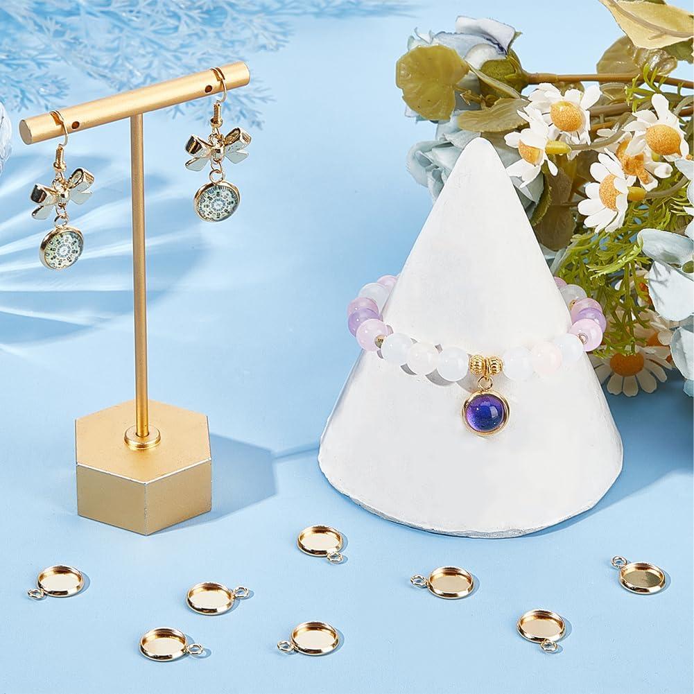 Beebeecraft 40Pcs Cabochón 10mm Acero Inoxidable Baño Oro 24K