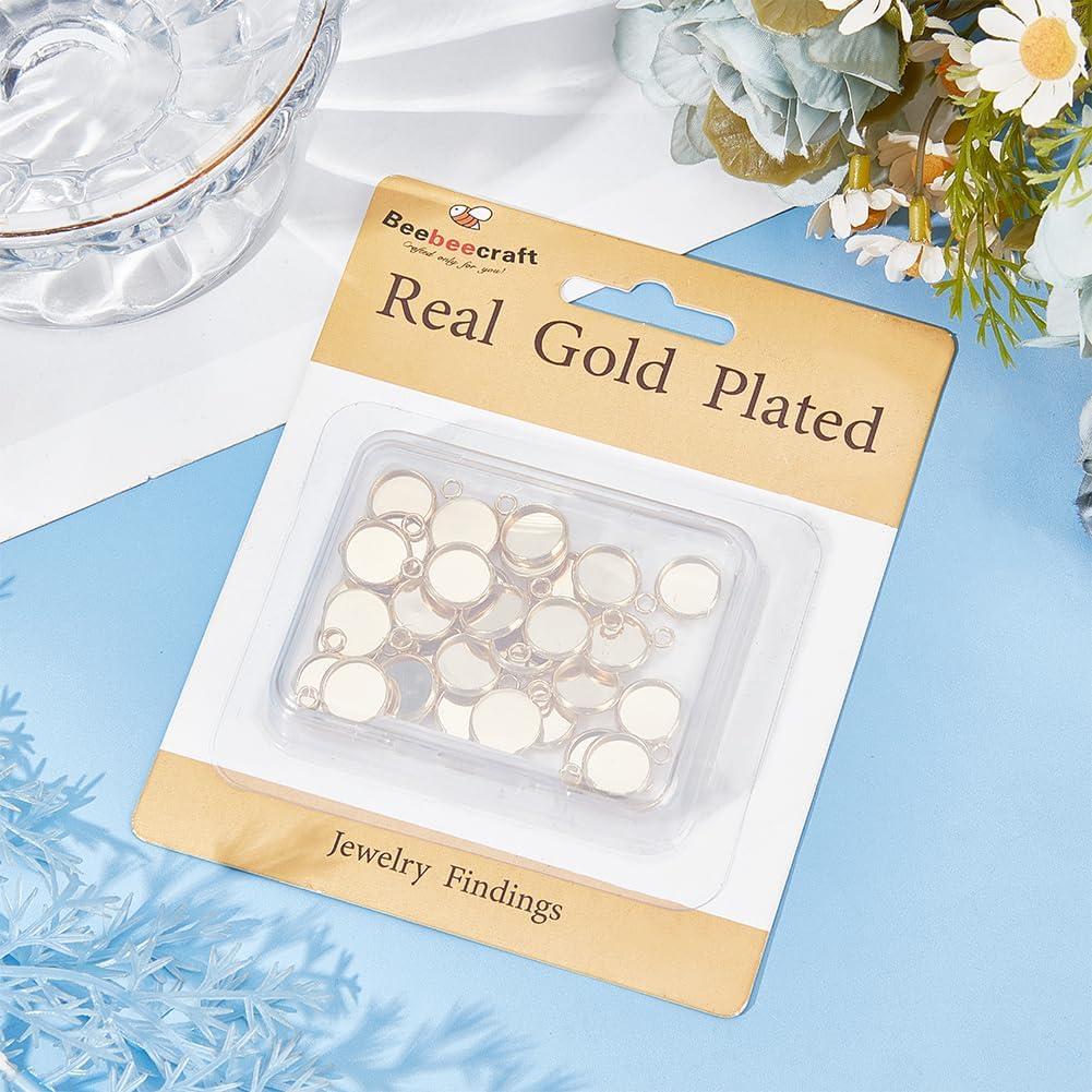 Beebeecraft 40Pcs Cabochón 10mm Acero Inoxidable Baño Oro 24K