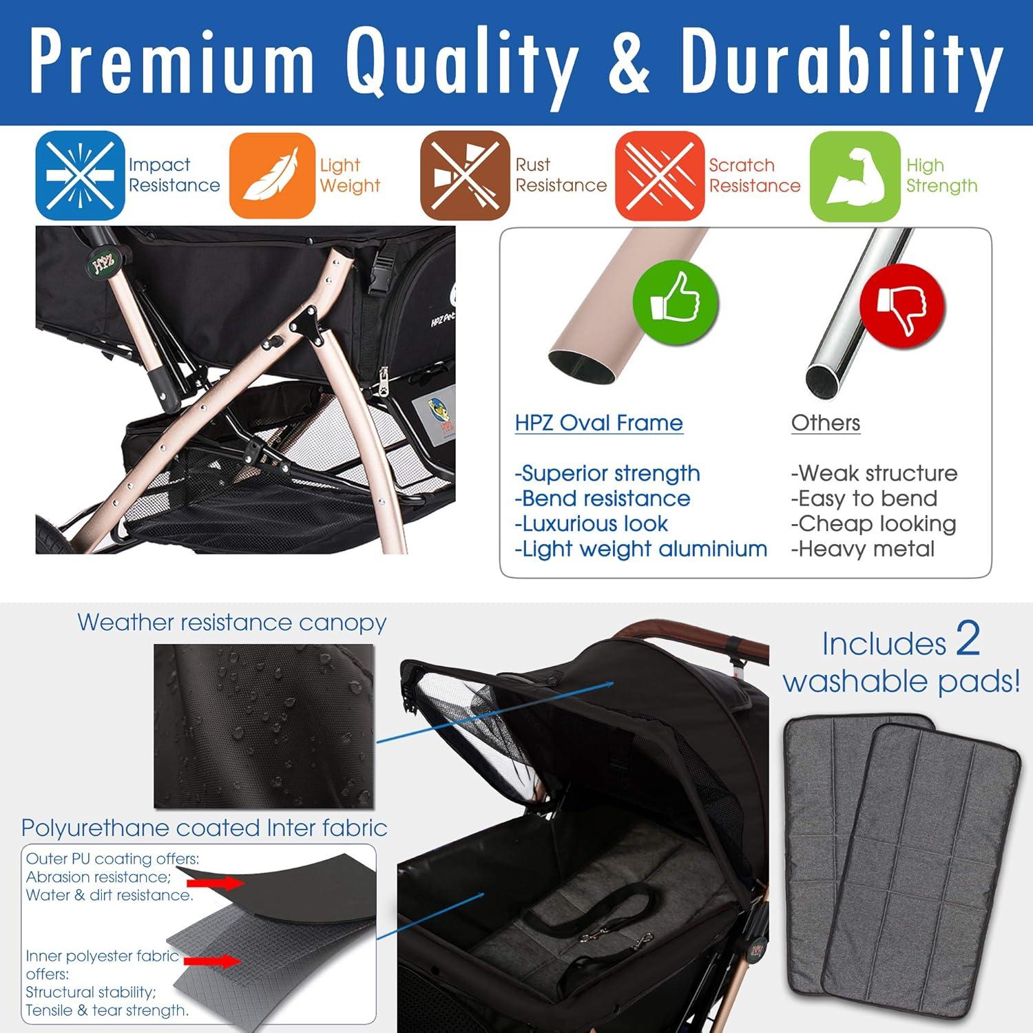 Carro de Paseo para Mascotas HPZ Pet Rover XL Negro 2ª Generación