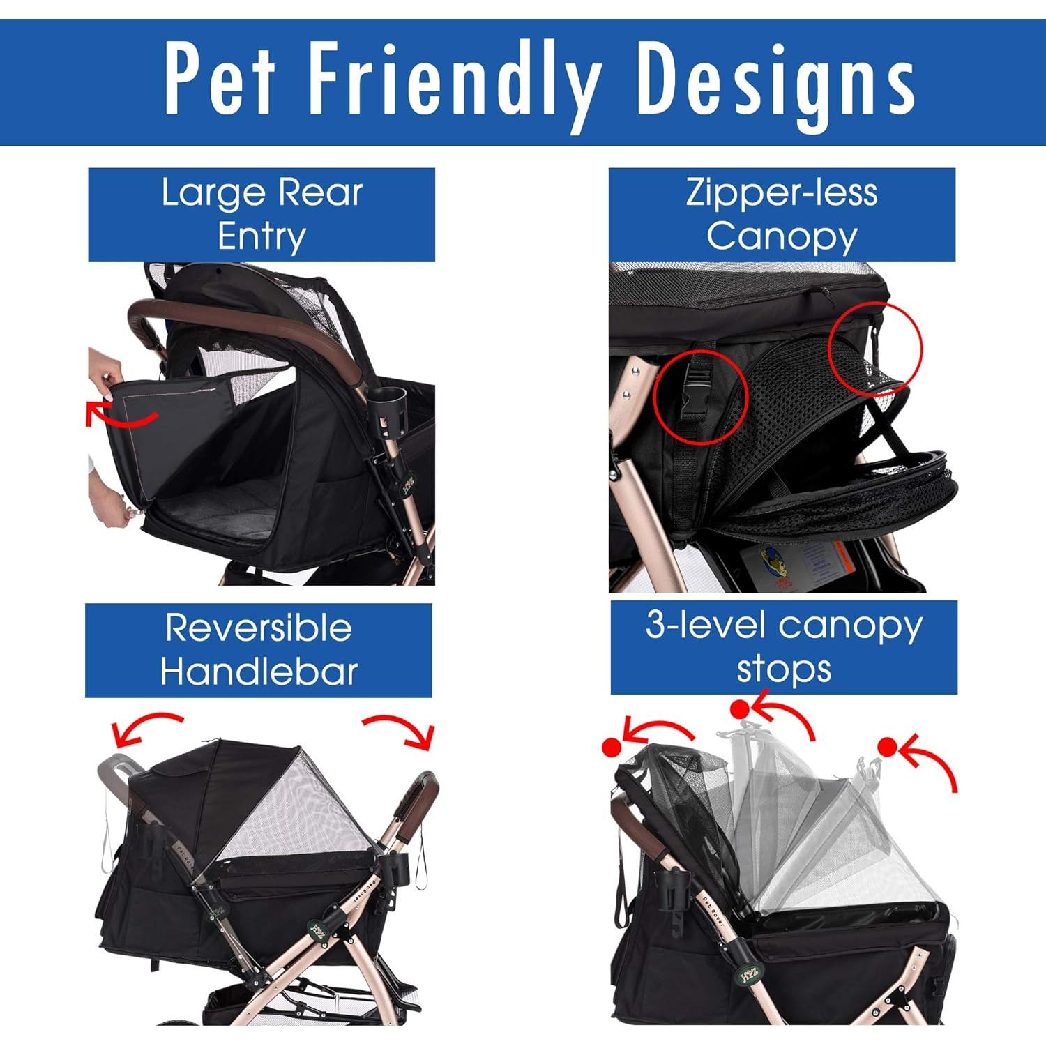 Carro de Paseo para Mascotas HPZ Pet Rover XL Negro 2ª Generación