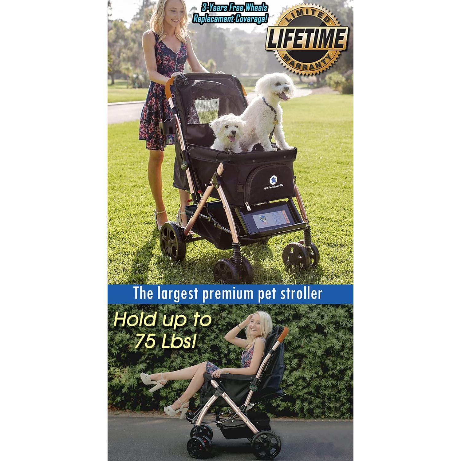 Carro de Paseo para Mascotas HPZ Pet Rover XL Negro 2ª Generación