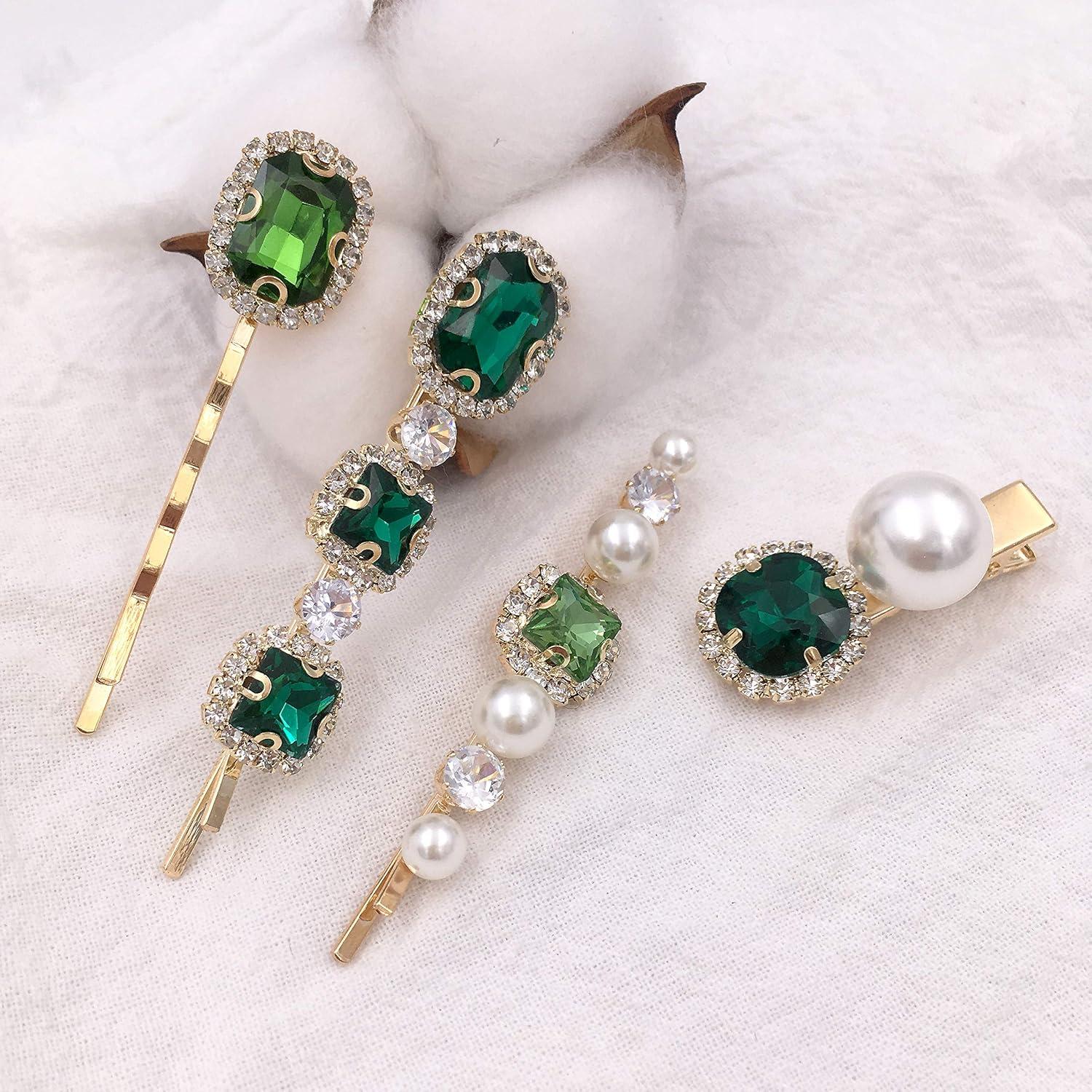 Pasadores de Pelo Decorativos Verde Vintage EasyTech - 4 Piezas