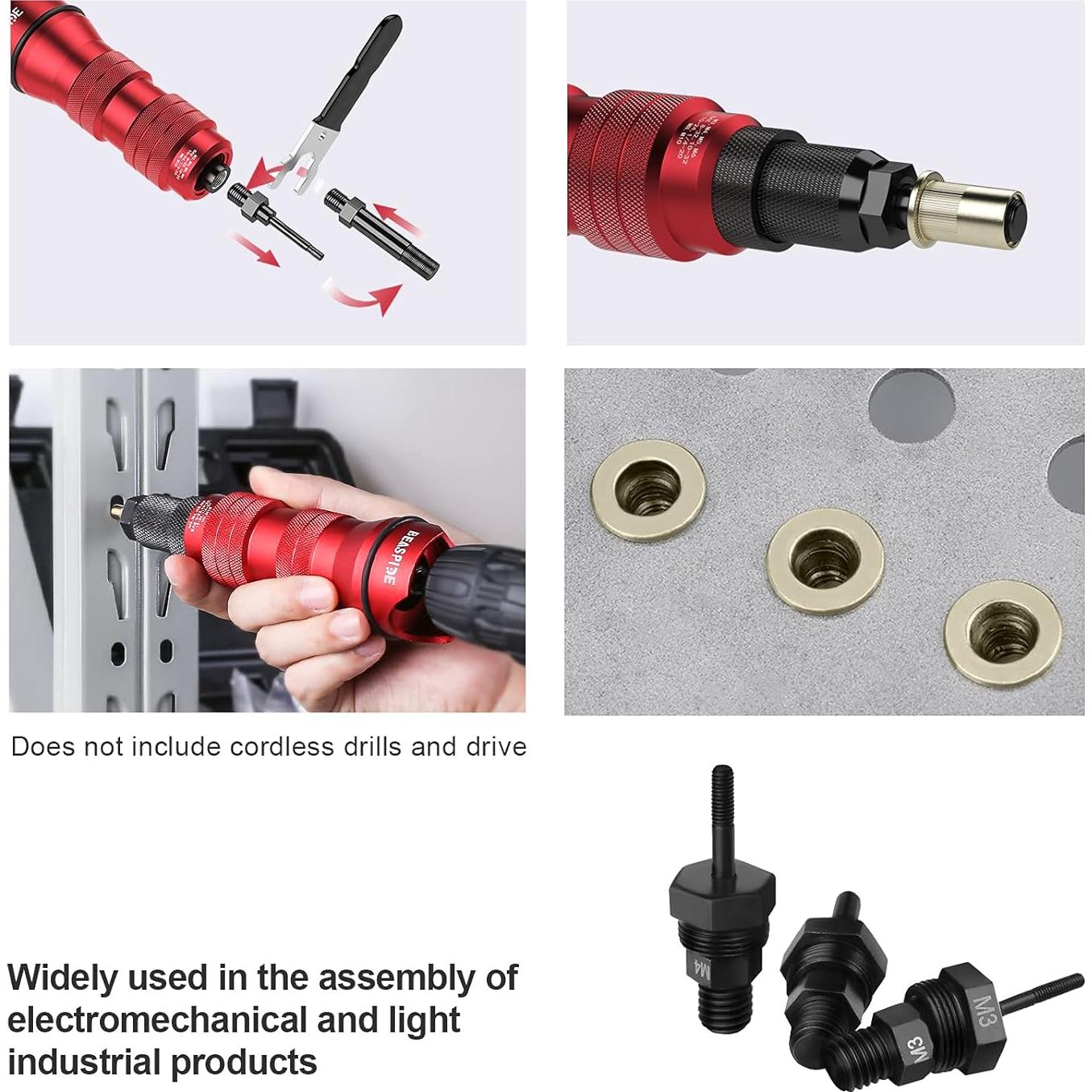 Beaspire Taladro Inalámbrico de Remaches M3 M4 M5 - 3 Piezas