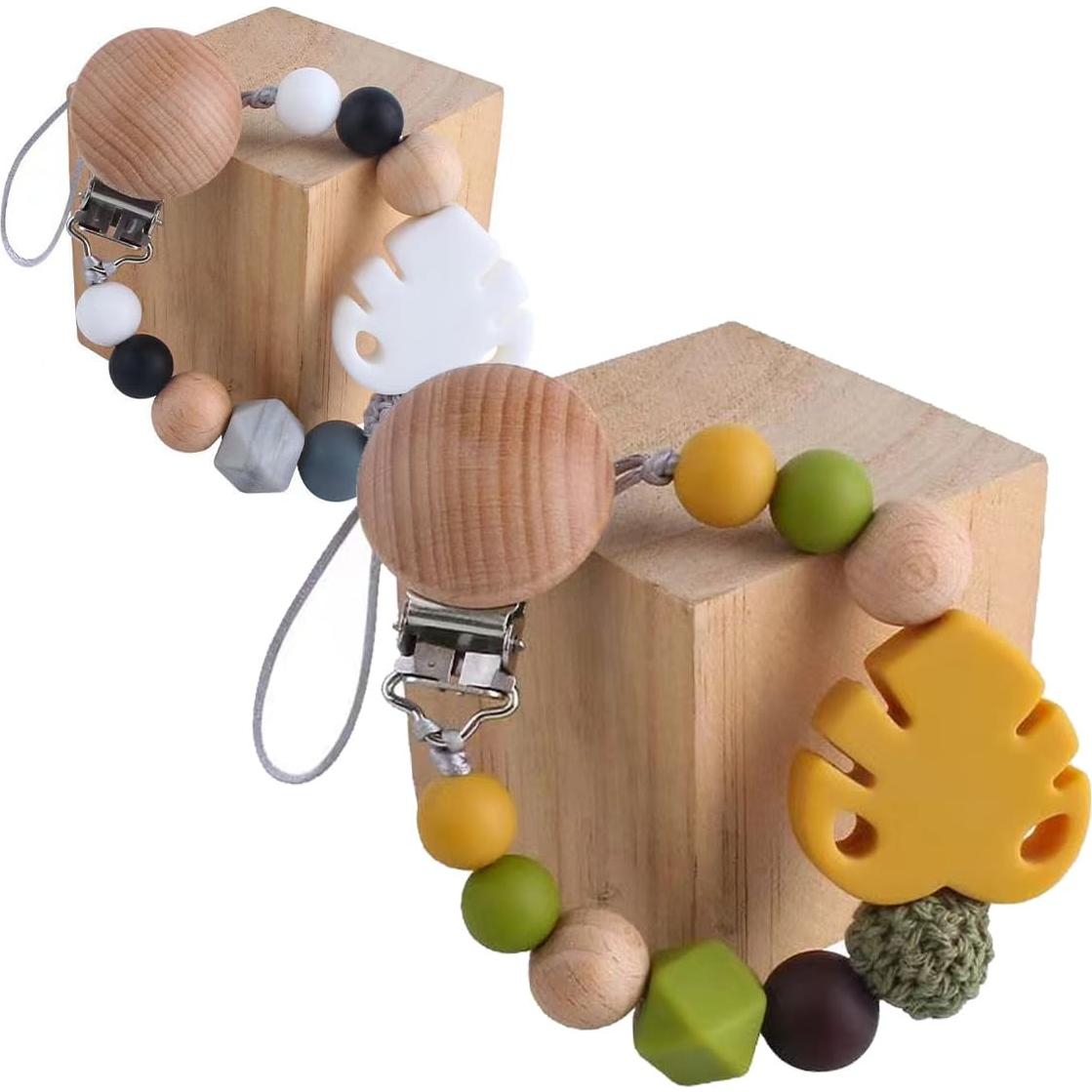 10 Clips de Suspensión para Chupete de Madera Natural - 4.29x2.99cm