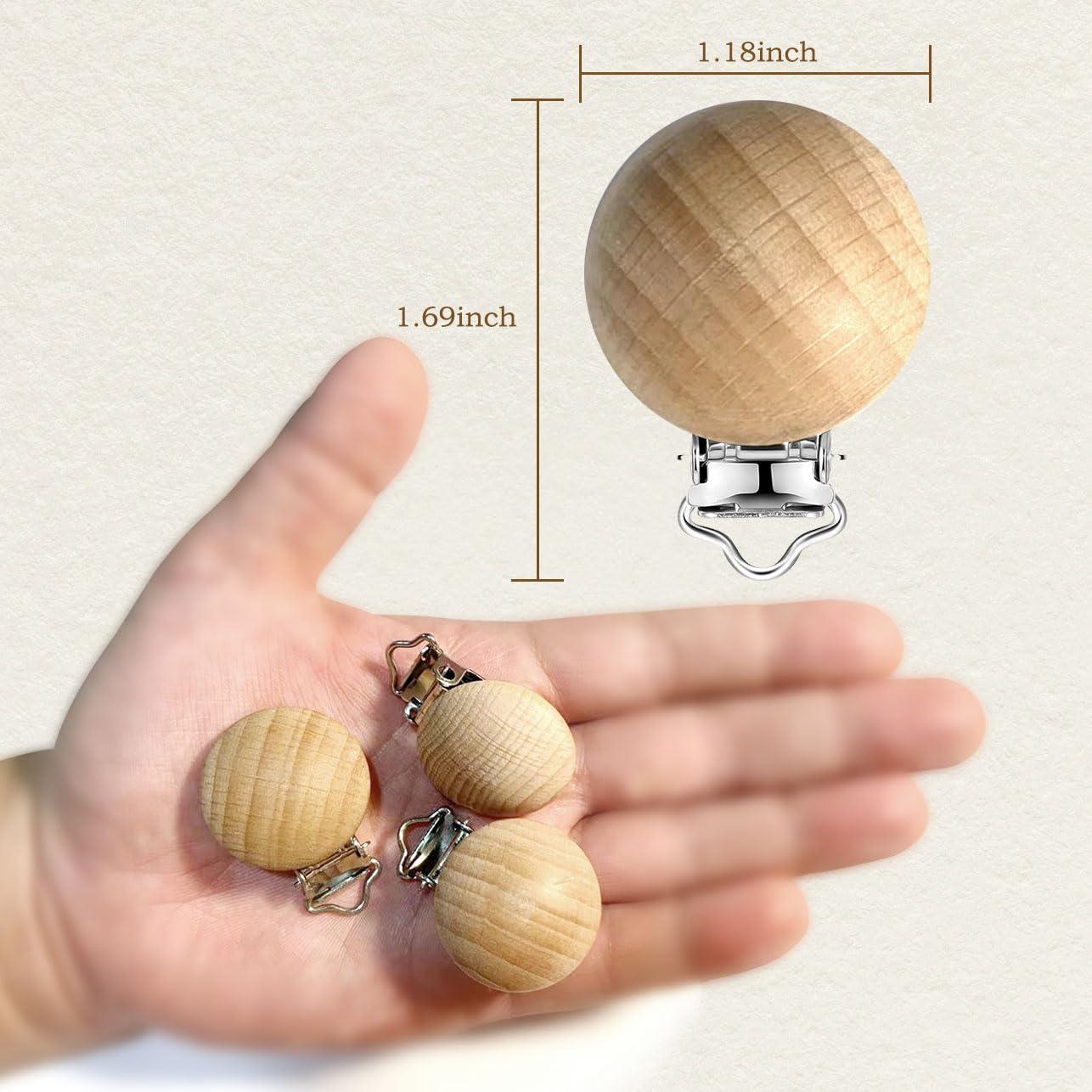 10 Clips de Suspensión para Chupete de Madera Natural - 4.29x2.99cm