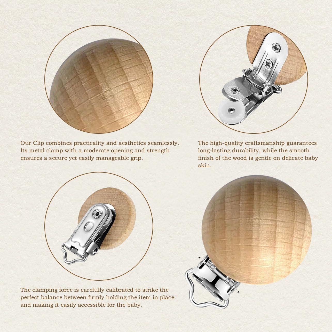 10 Clips de Suspensión para Chupete de Madera Natural - 4.29x2.99cm