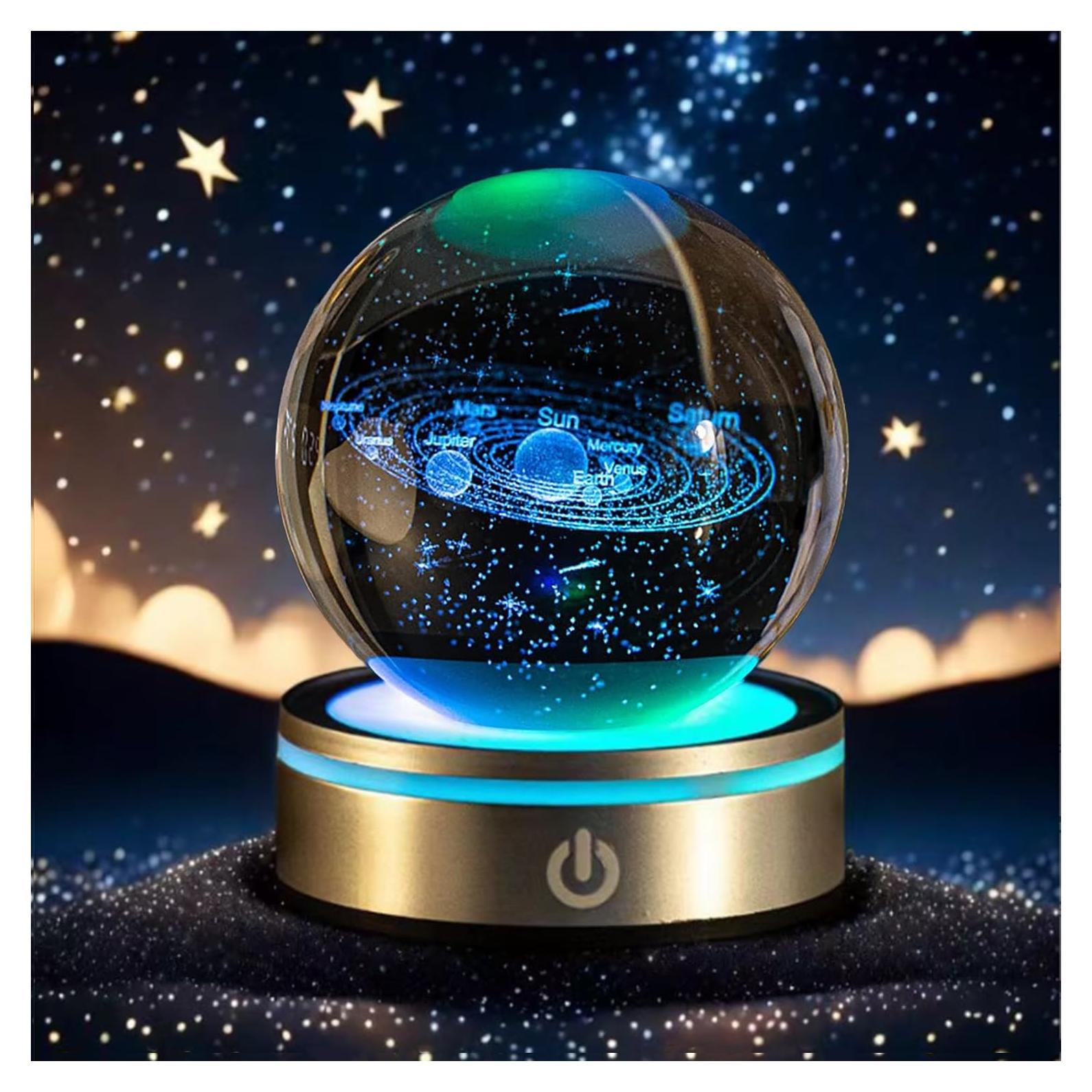 Bola de Cristal 3D Sistema Solar QIANCHANG con Base LED 8cm