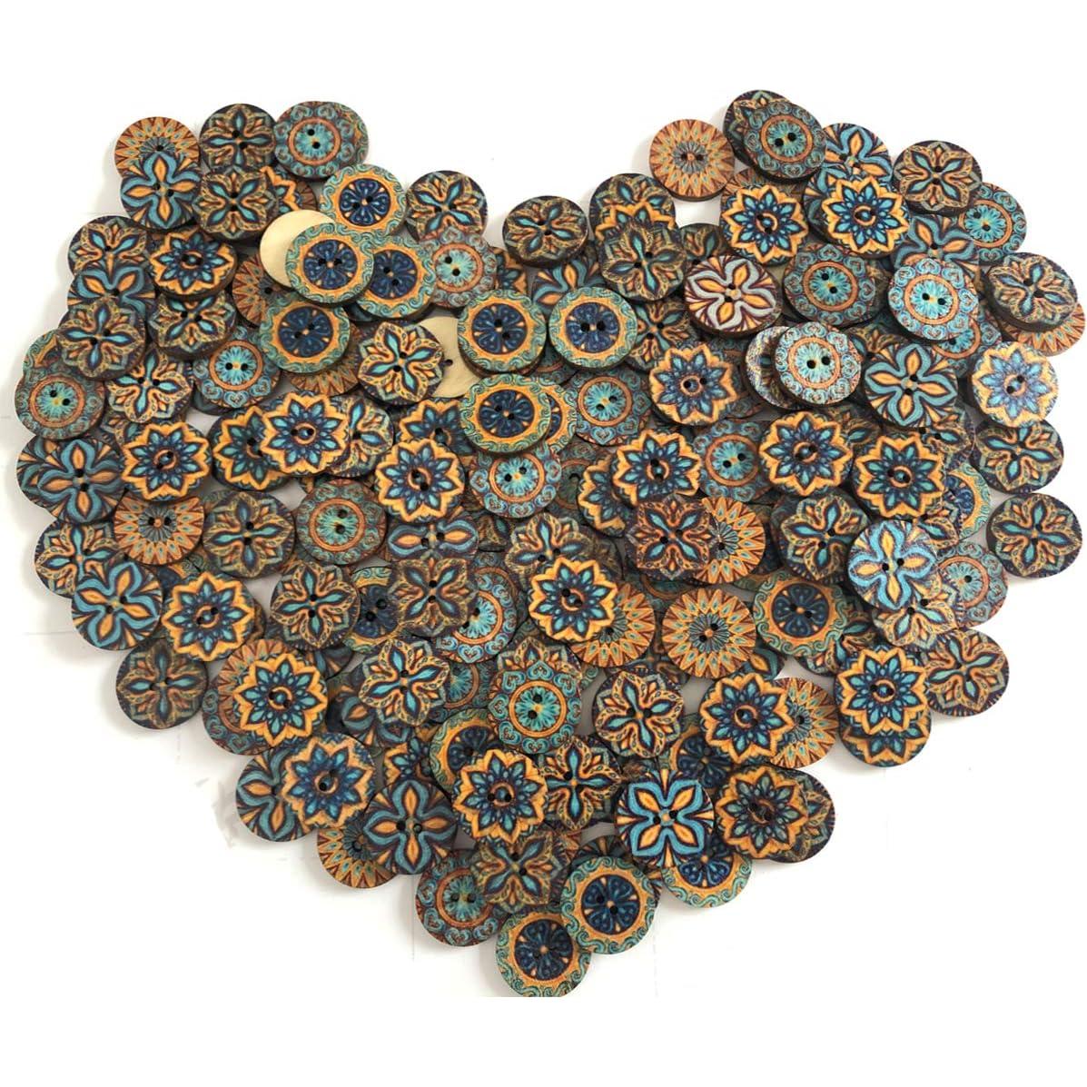 200 Botones de Madera Redondos Qovydx 20mm Vintage DIY