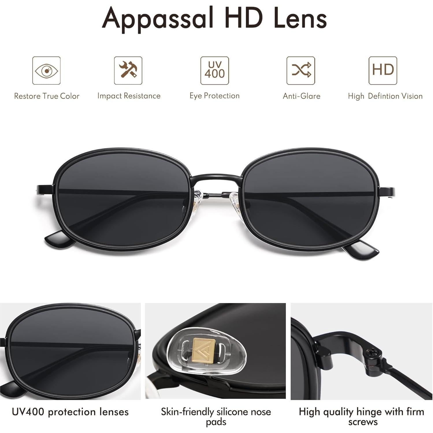 Gafas de sol retro redondas UV400 Unisex AP3681 - Negro