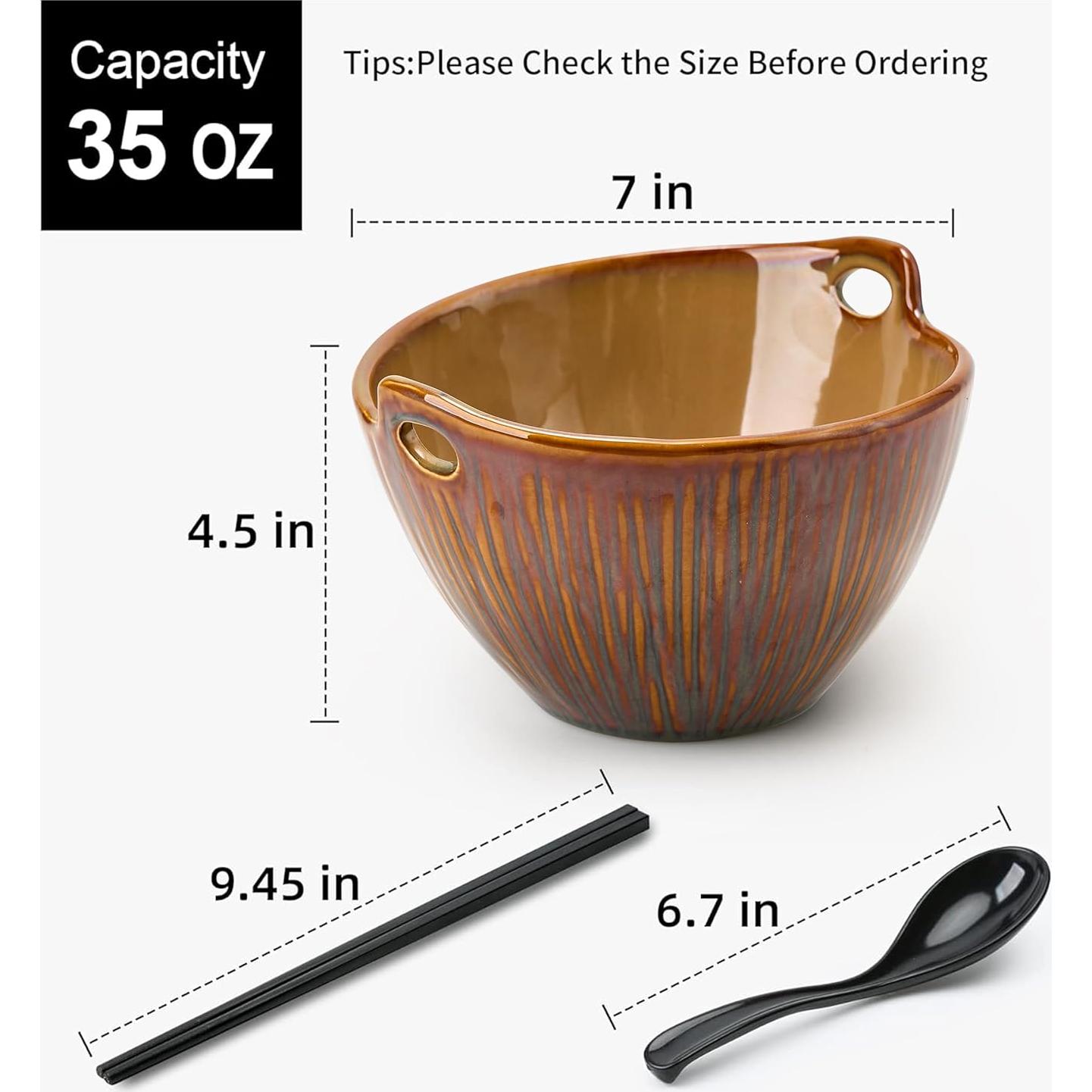 Juego de 2 tazones de ramen JH JIEMEI HOME 17.78 cm con palillos