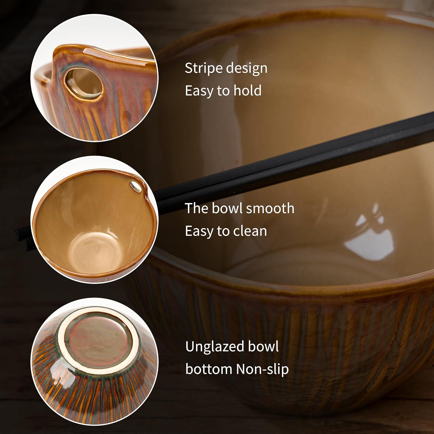 Juego de 2 tazones de ramen JH JIEMEI HOME 17.78 cm con palillos