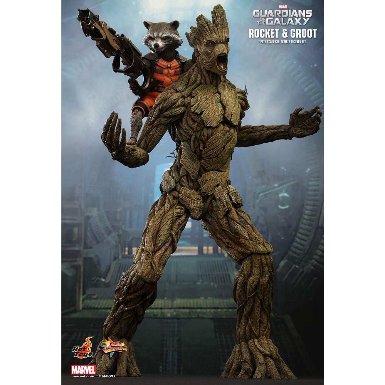 Figuras de acción Hot Toys Groot 38cm y Rocket 15cm