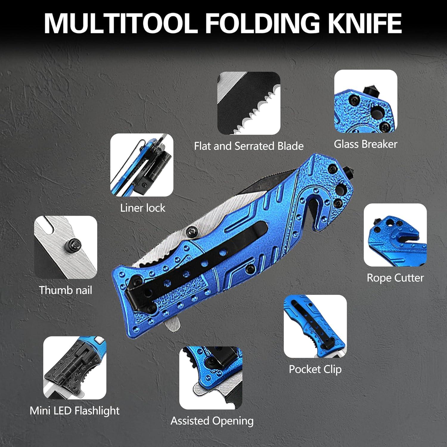 Cuchillo Táctico 5-en-1 Albatross FK017 Azul con Linterna