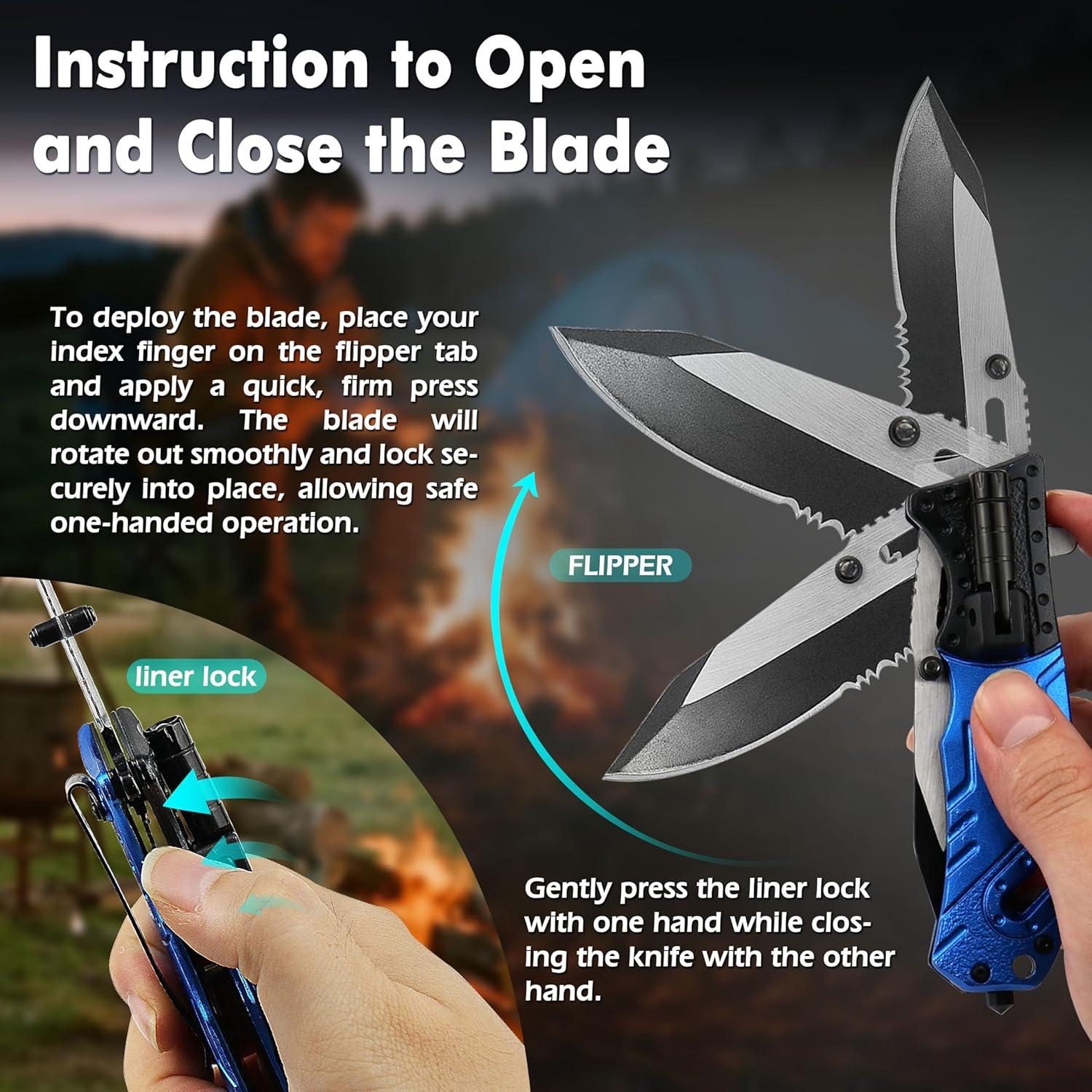 Cuchillo Táctico 5-en-1 Albatross FK017 Azul con Linterna