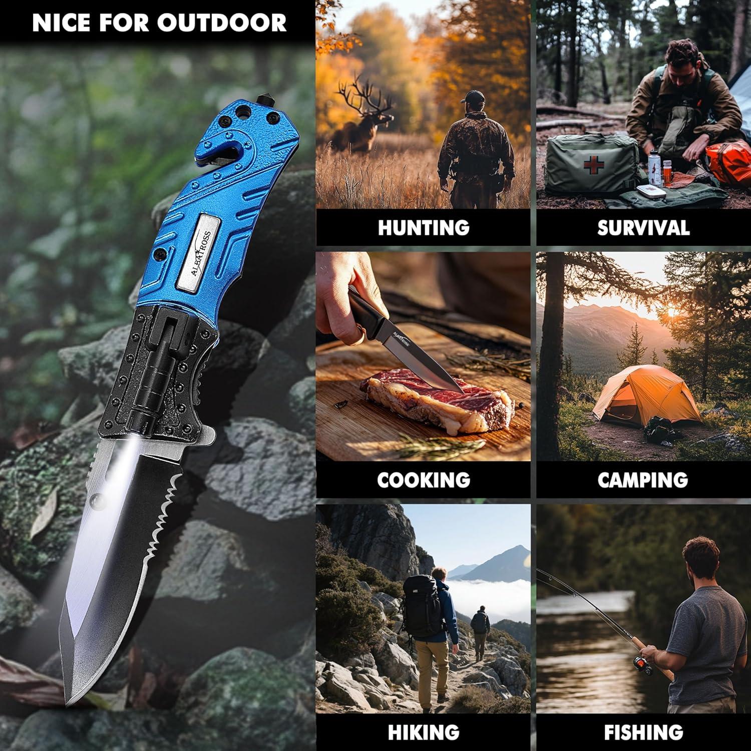 Cuchillo Táctico 5-en-1 Albatross FK017 Azul con Linterna