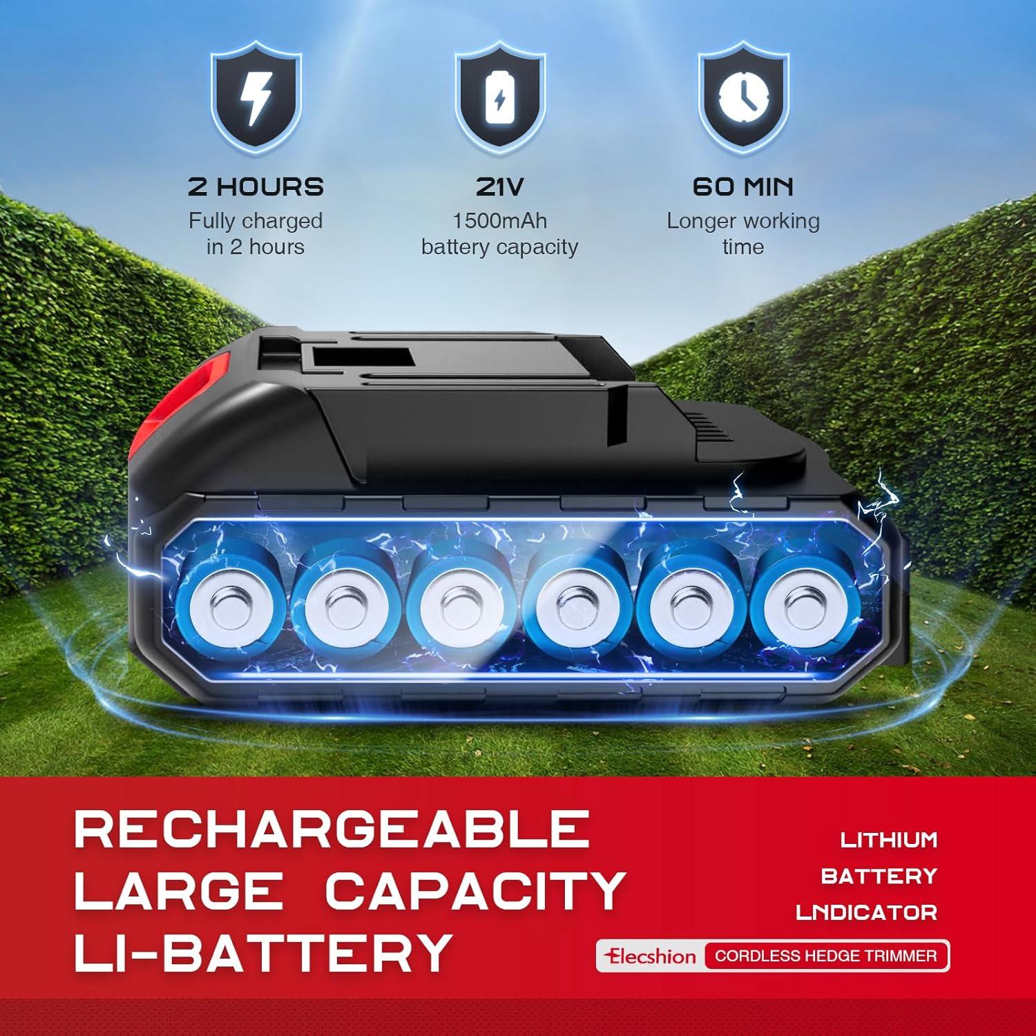 Cortadora de Setos Inalámbrica Elecshion 21V con Batería
