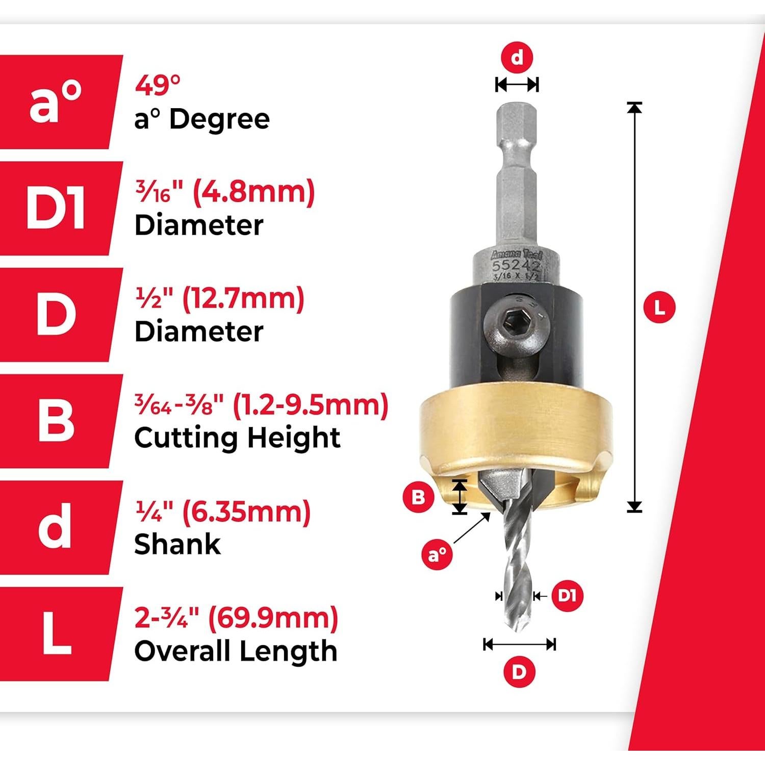 Broca de Avellanado Amana Tool 82° 1/2" x 3/16" HSS