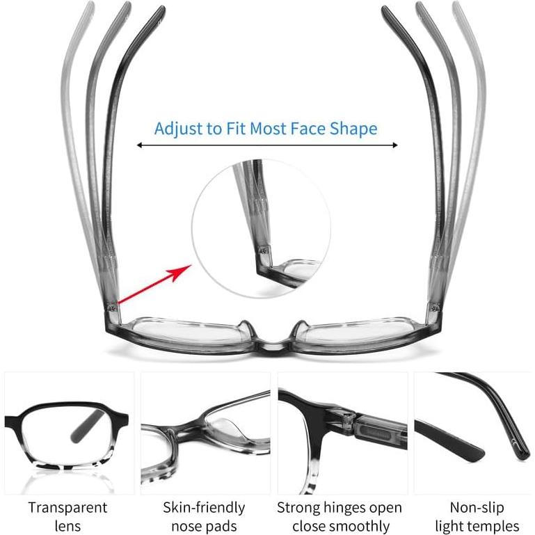 Paquete de 4 Gafas de Lectura Ligeras Yuluki con Bloqueo Luz Azul