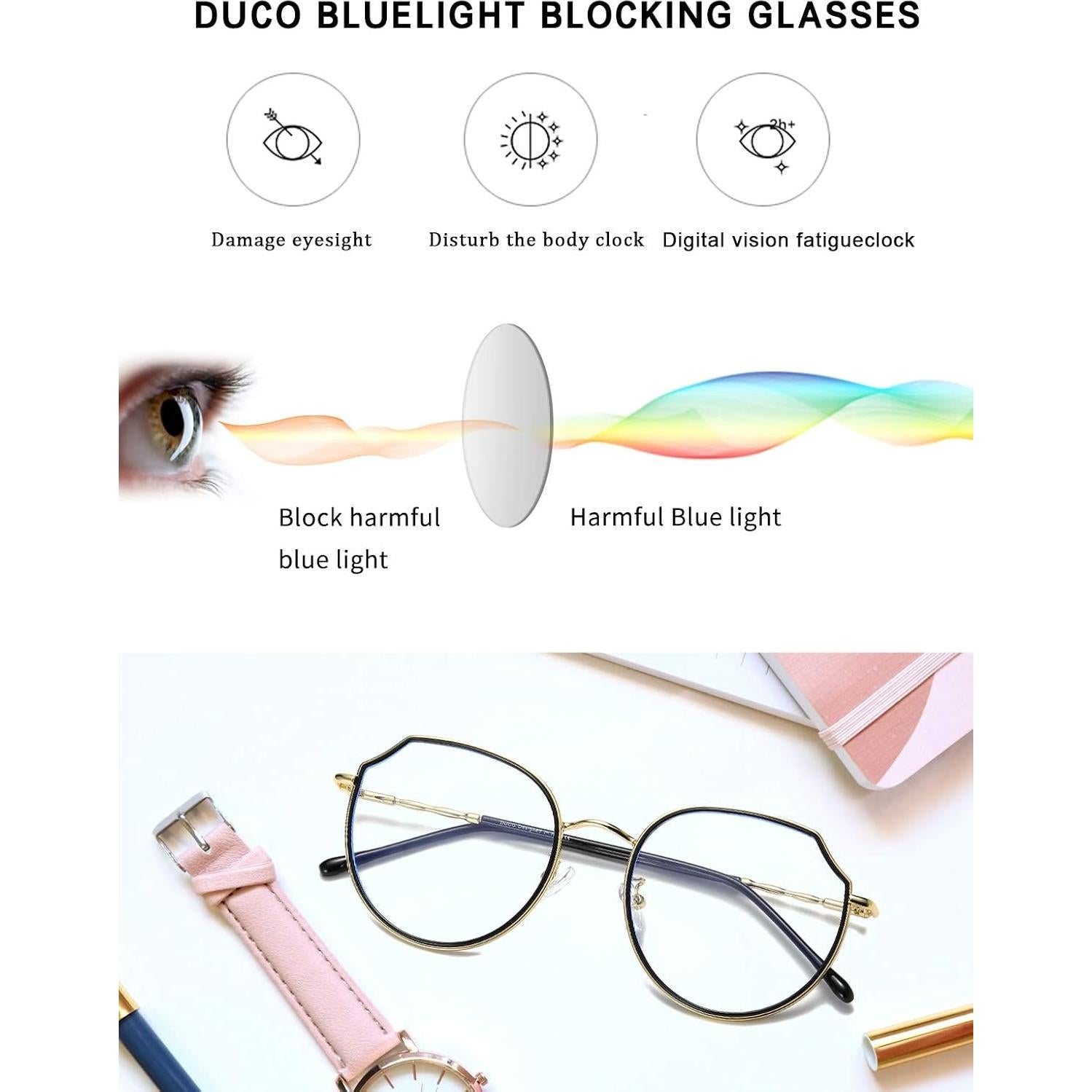 Gafas de Luz Azul DUCO W014 Unisex Negro Dorado