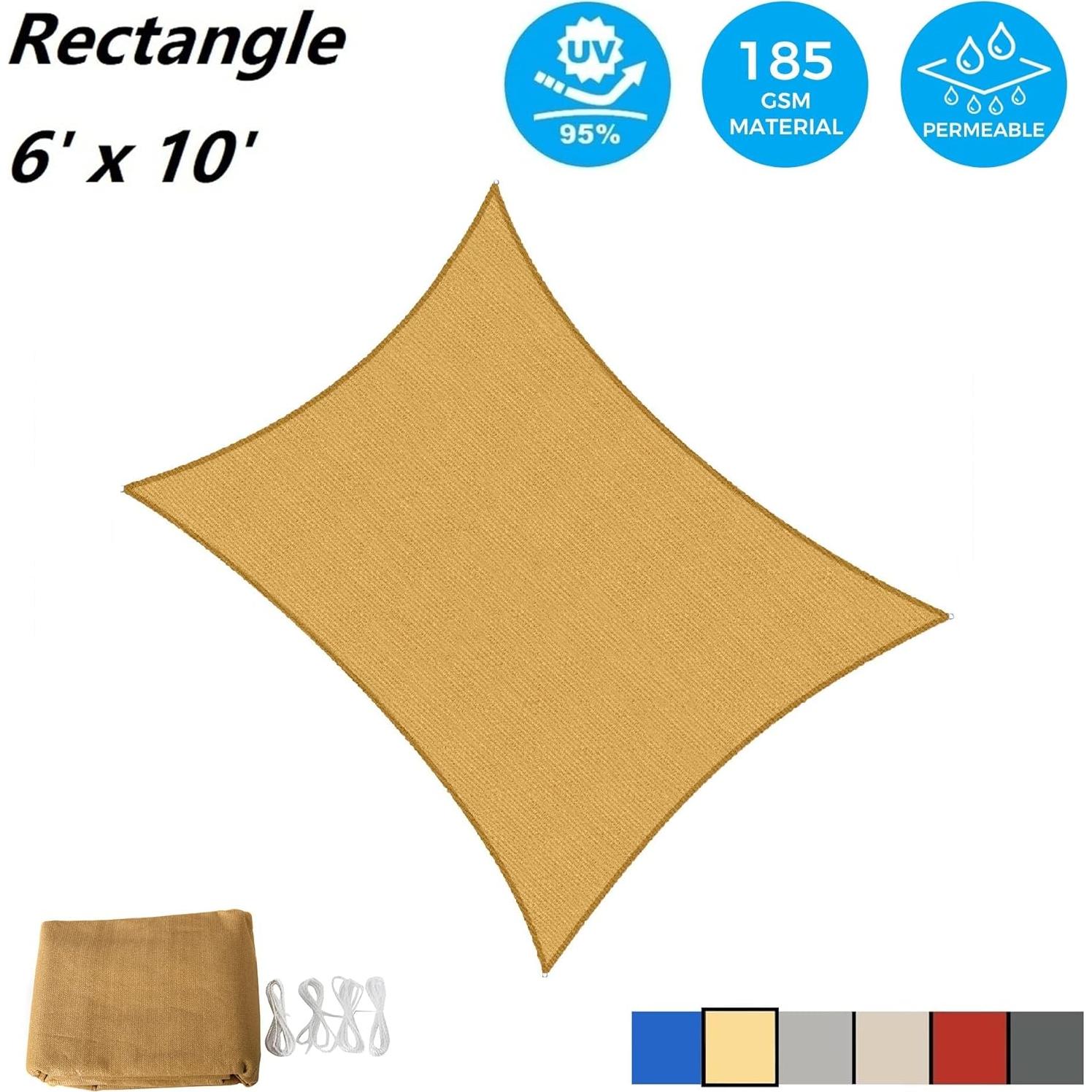 Toldo Sombra Rectangular AsterOutdoor 1.83m x 3.05m Bloqueo UV Arena