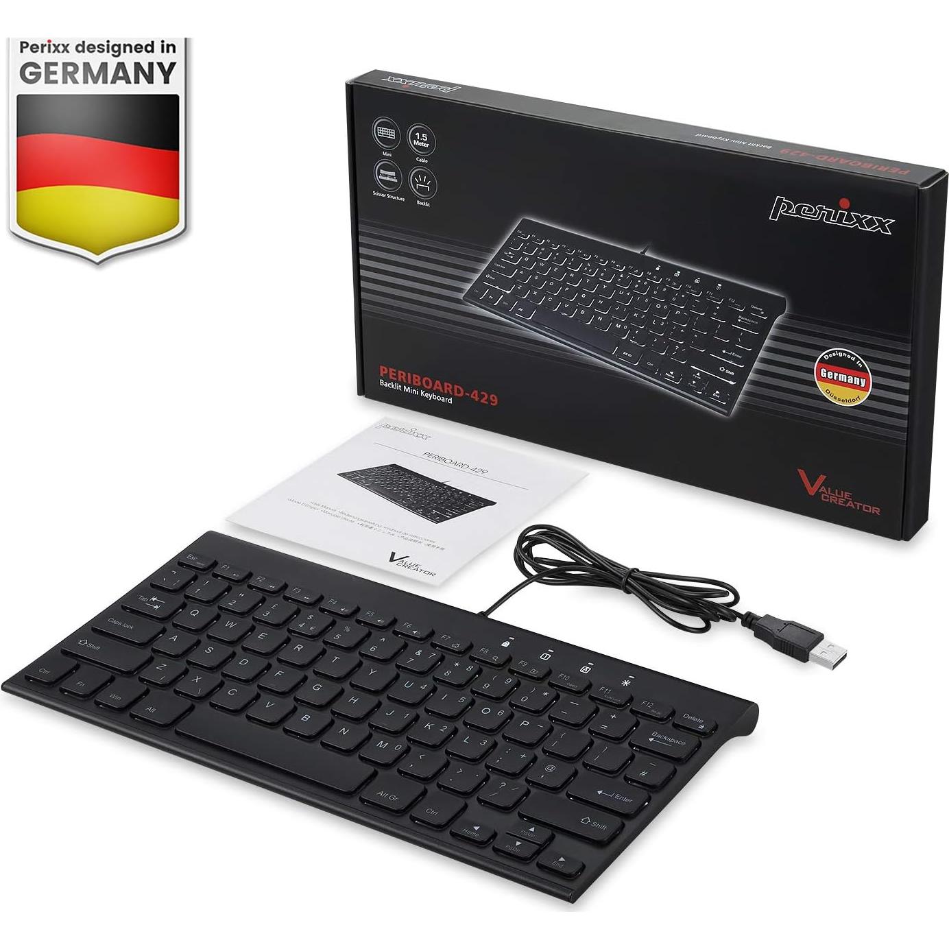 Teclado Mini Perixx PERIBOARD-429 Retroiluminado USB