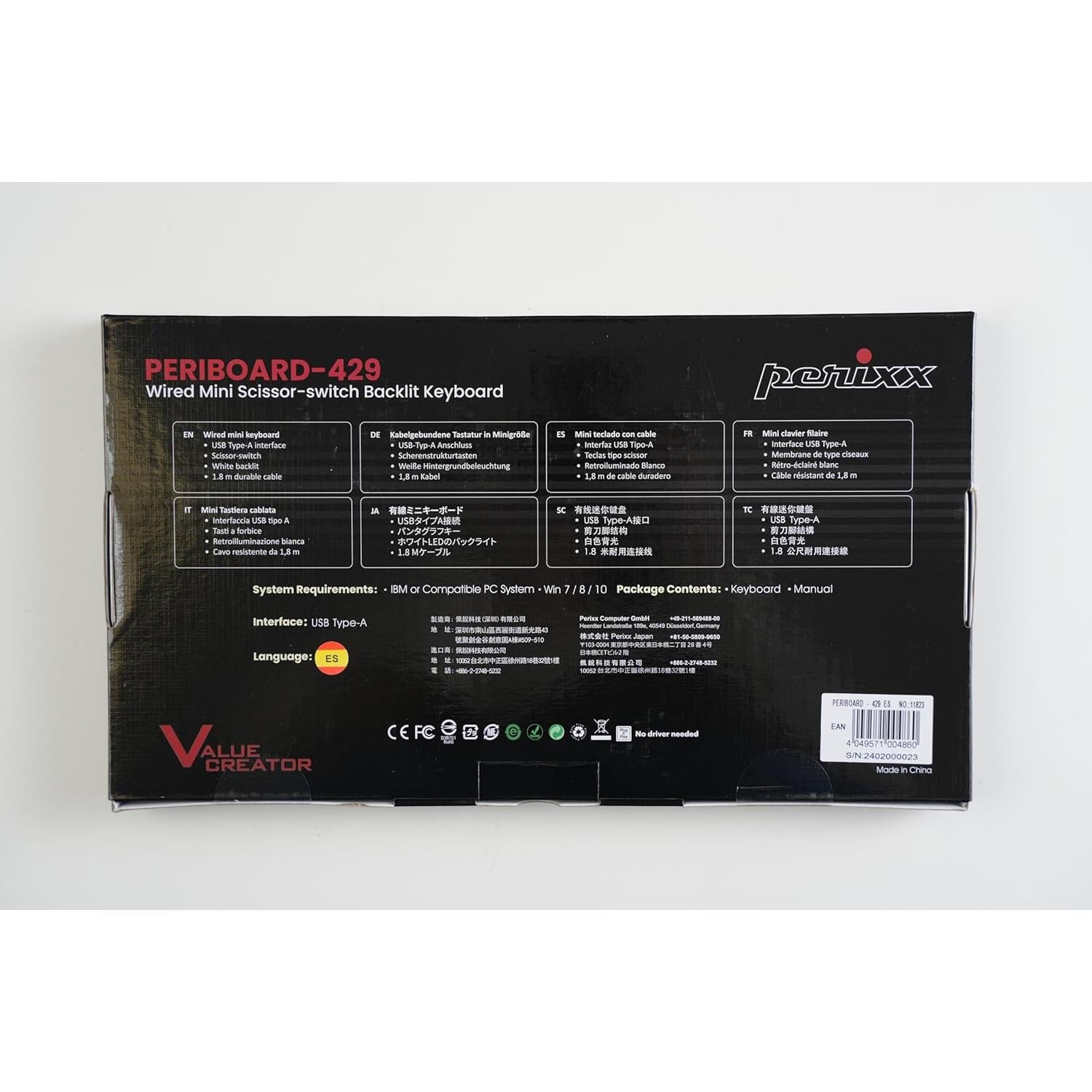 Teclado Mini Perixx PERIBOARD-429 Retroiluminado USB