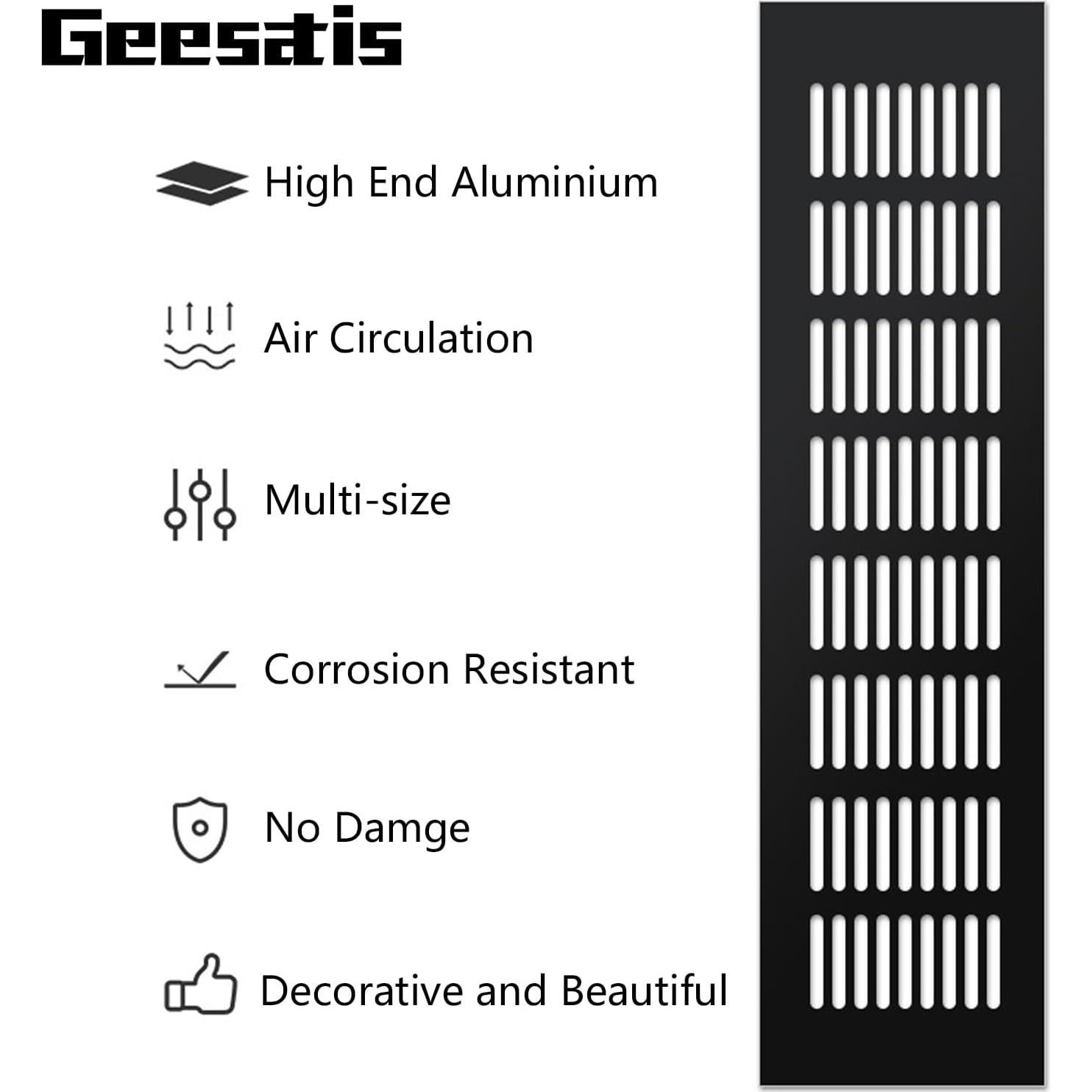 Cubiertas de Ventilación Geesatis 20.32x5.08 cm Aluminio Blanco - Paquete de 2