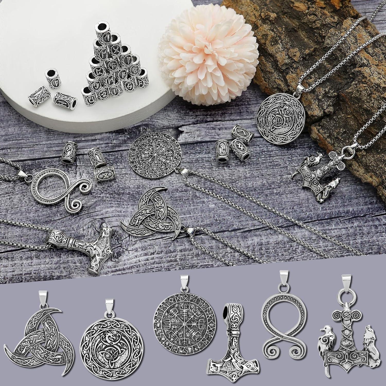 30 Piezas Collares Vikingos Fscwlmon con Runas y Martillo de Thor