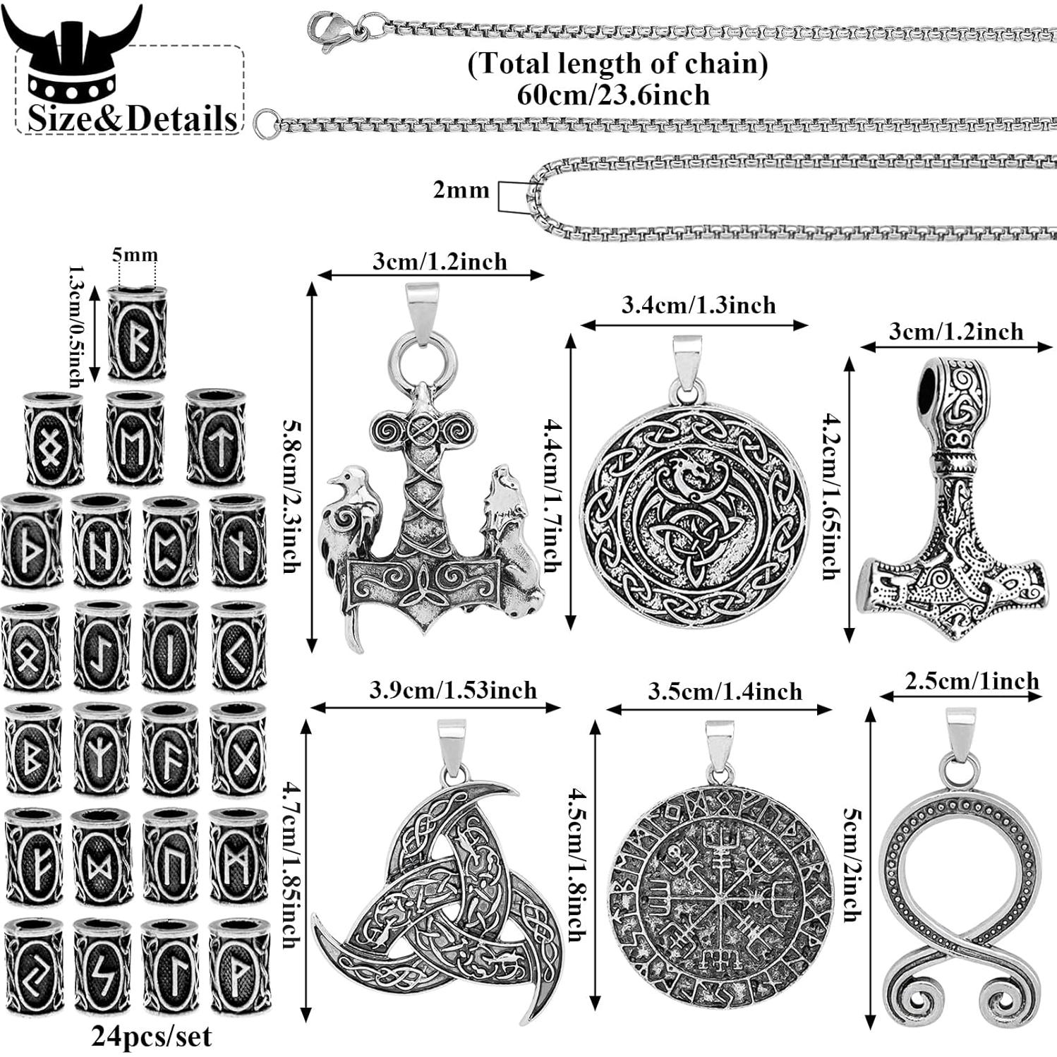 30 Piezas Collares Vikingos Fscwlmon con Runas y Martillo de Thor