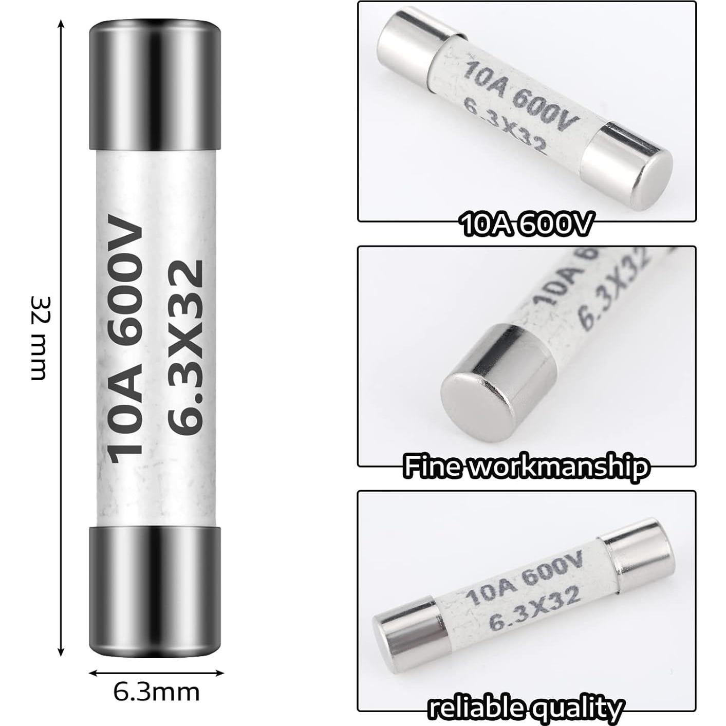 Fusibles de Multímetro Kingdder 10 Piezas 10A 600V Cerámicos