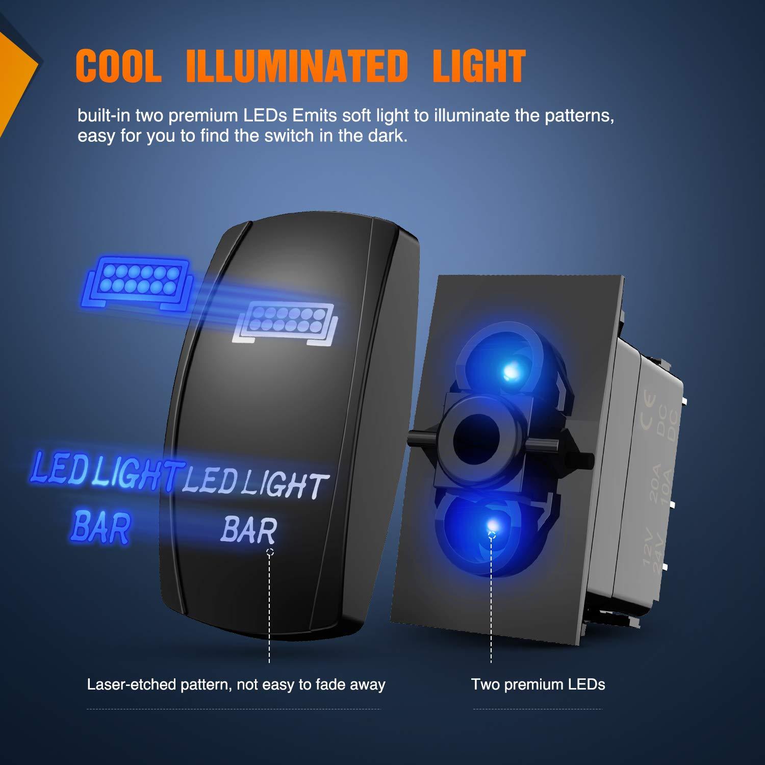 Interruptor de Luz LED Nilight 90001B 5 Pines Azul 20A/12V