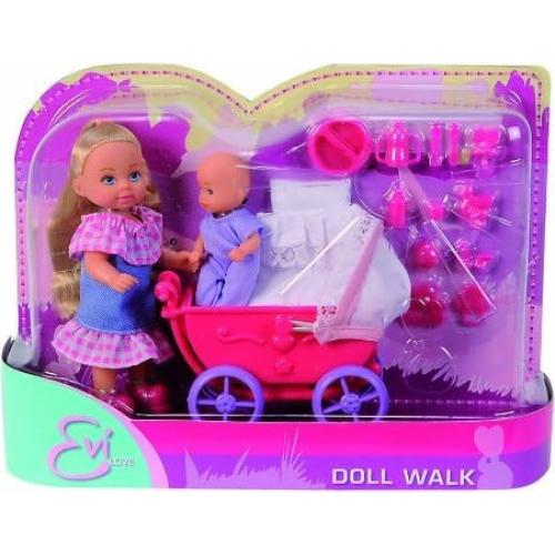 Muñeca Evi Love Doll Walk 12cm con Bebé y Cochecito