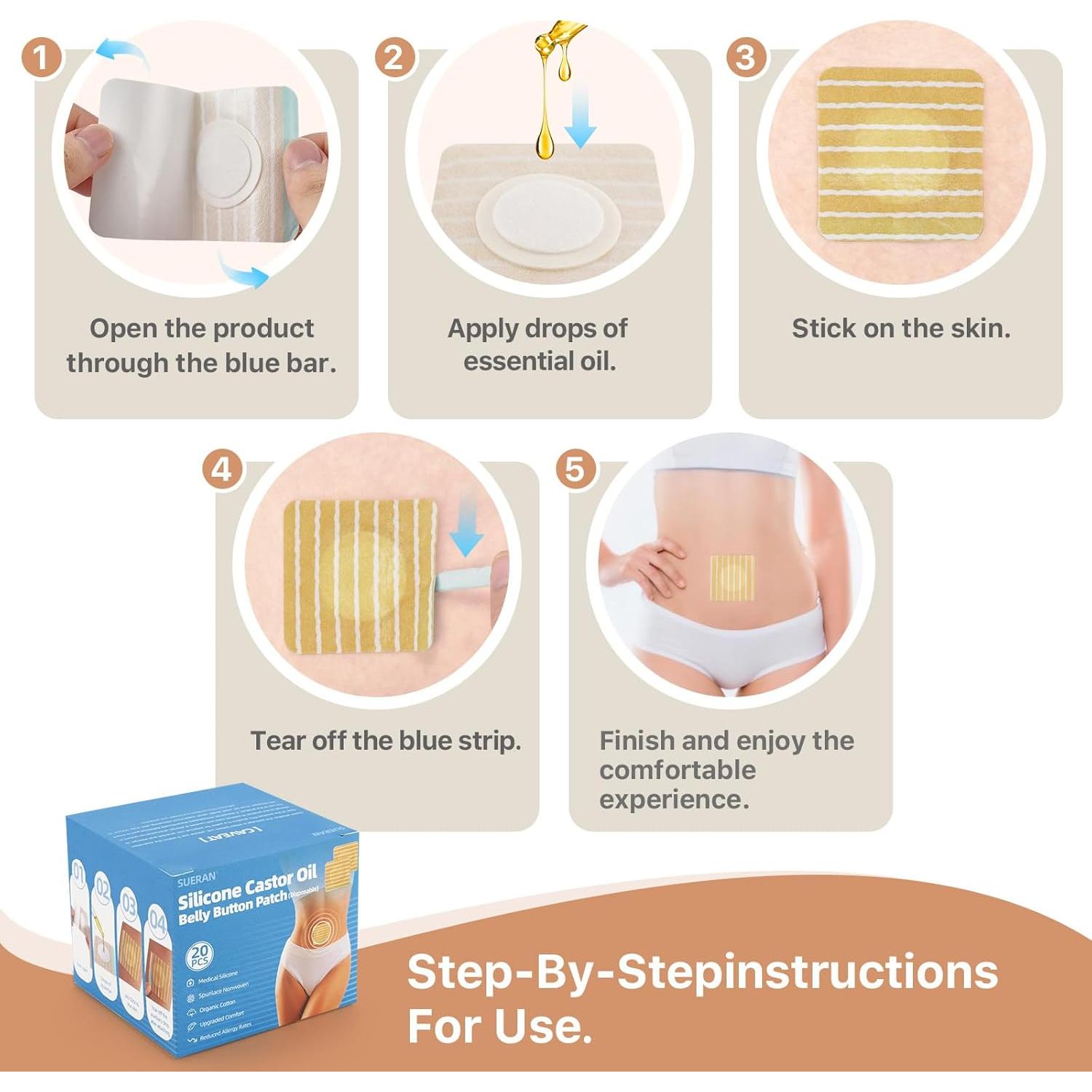 20 Parches de Aceite de Ricino de Silicona SUERAN - Higiénicos