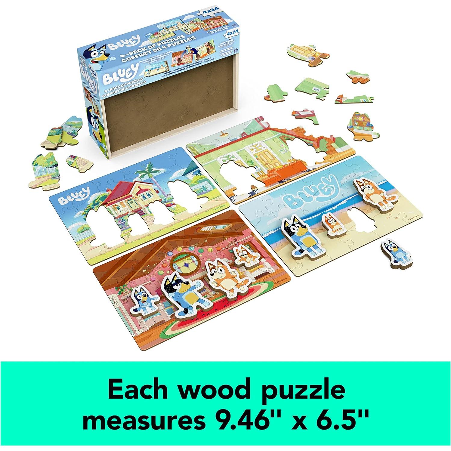 Rompecabezas de Madera Bluey Spin Master - Paquete de 4, 24 Piezas