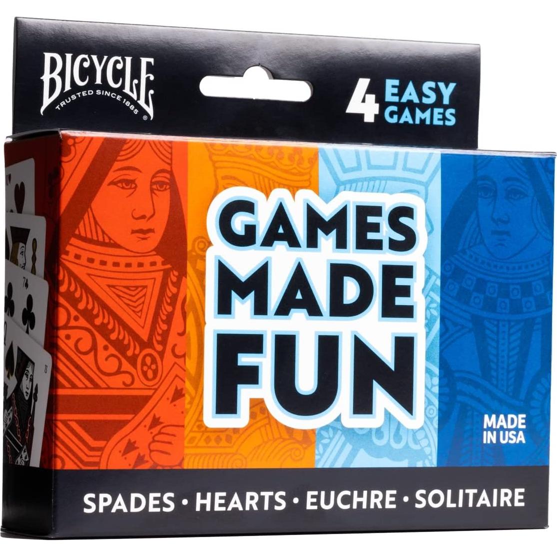 Paquete de 4 Juegos de Cartas Bicicleta: Euchre, Corazones, Espadas y Solitario