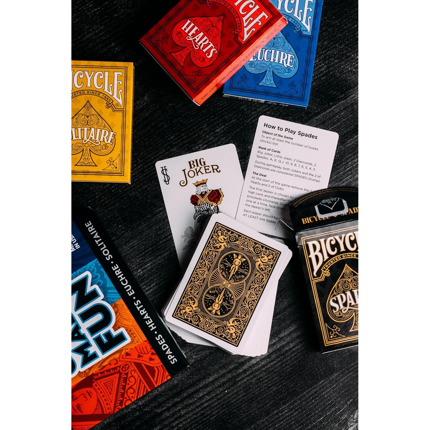 Paquete de 4 Juegos de Cartas Bicicleta: Euchre, Corazones, Espadas y Solitario