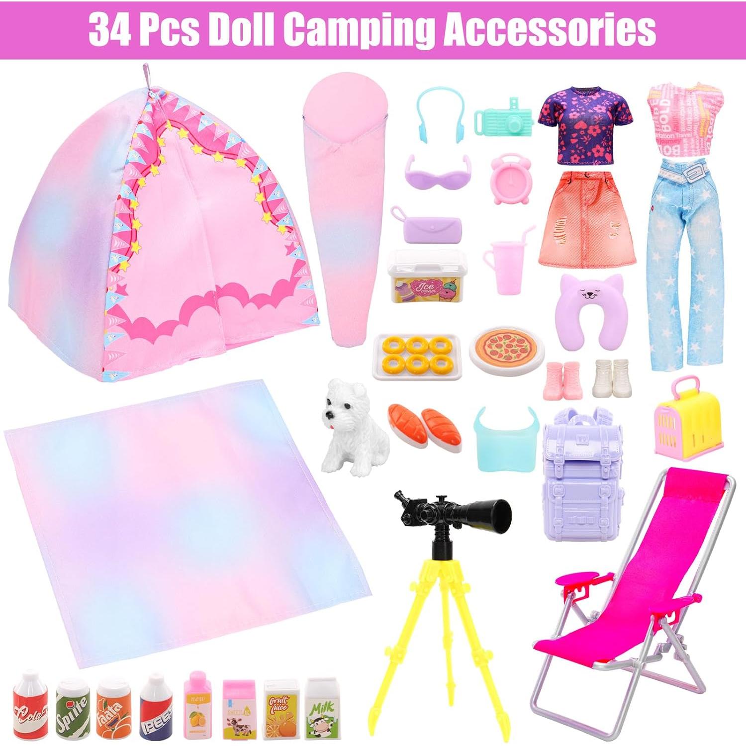 Juego de Camping para Muñecas 11.5" HONLAELLA 34 Pcs Accesorios