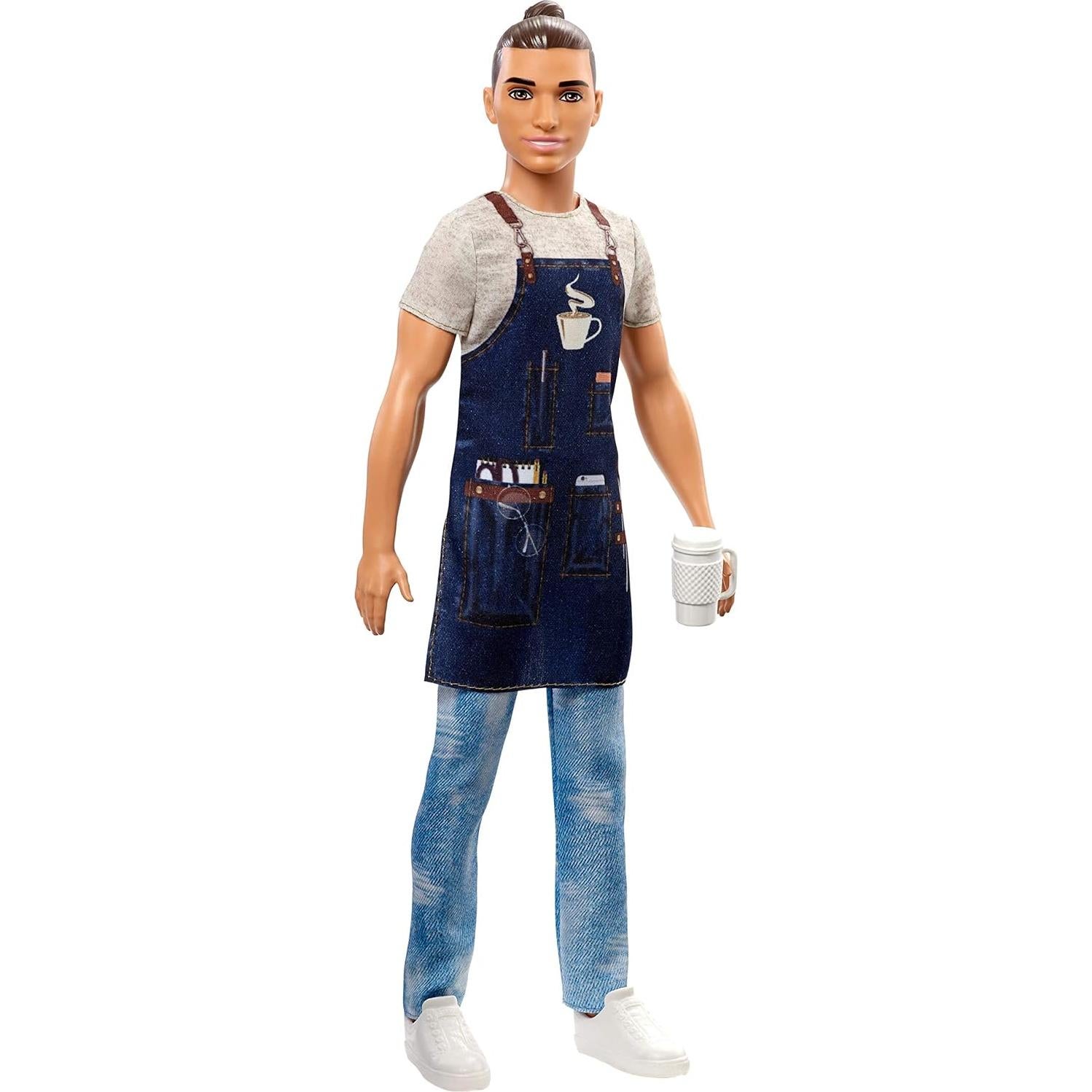 Muñeco Ken Barista Mattel FXP03 - 30.5 cm, Accesorios de Café