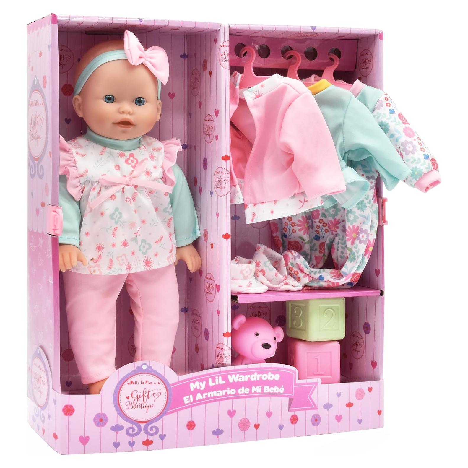 Muñeca Bebé 35 cm Regalo Boutique con Armario y Accesorios