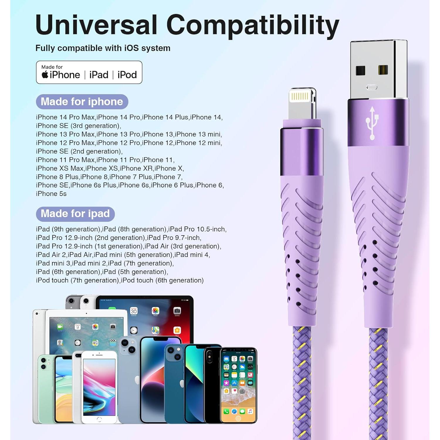 Cable de Carga Rápida Cuanyeon 1.83m MFi para iPhone