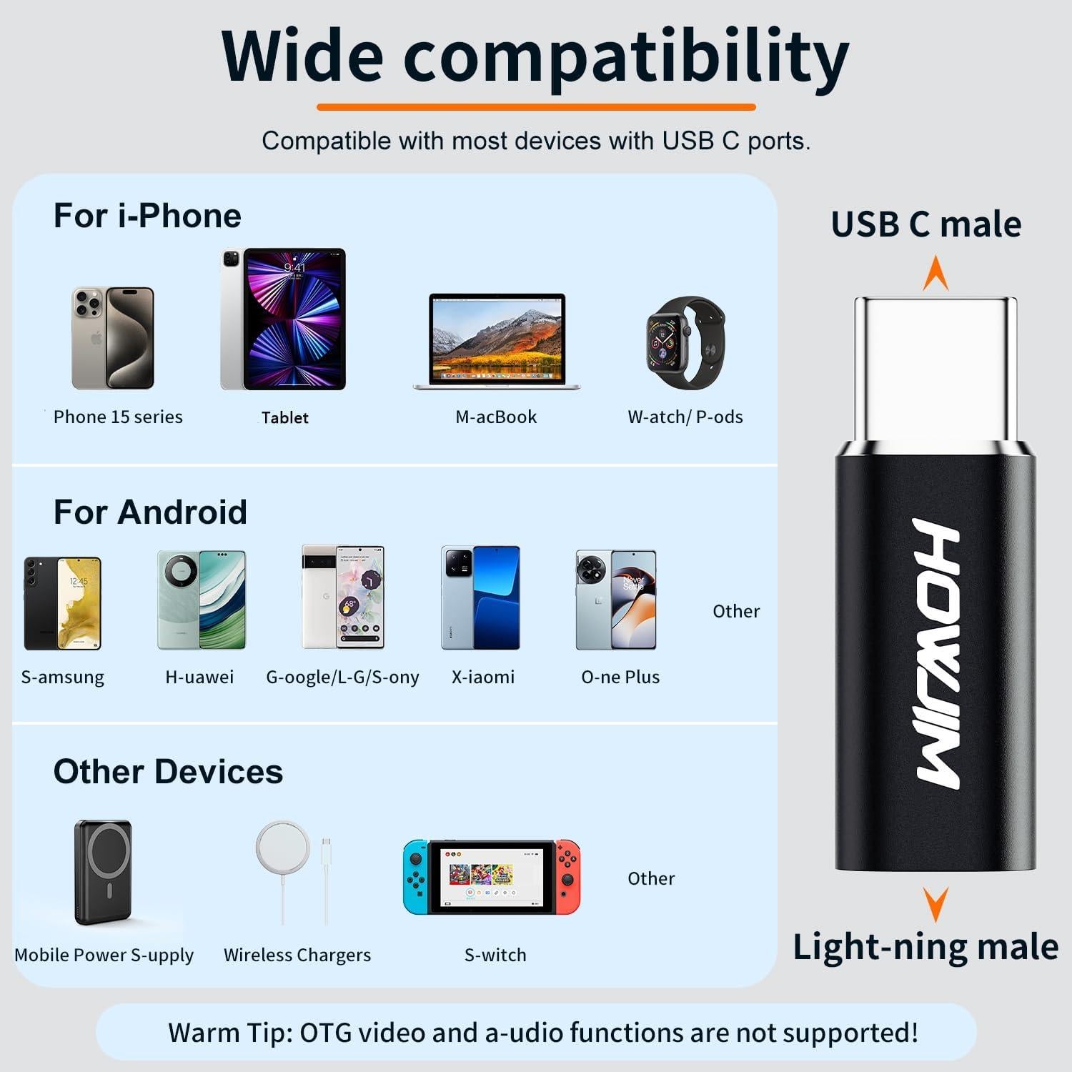 Adaptador Lightning a USB-C HOWJIM 2Pack Carga Rápida 27W