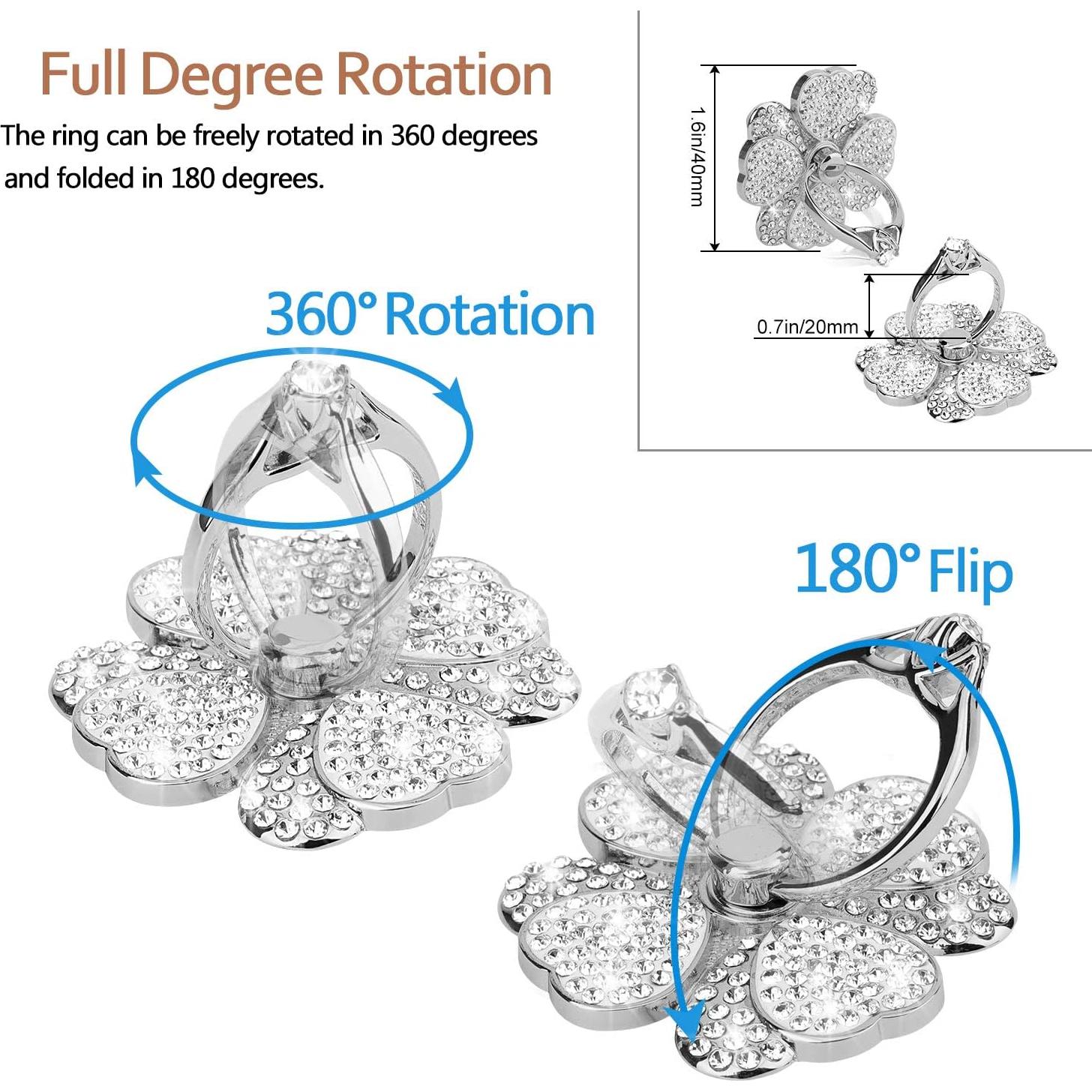 Soporte de anillo para teléfono Nsiucion trébol plata 360°