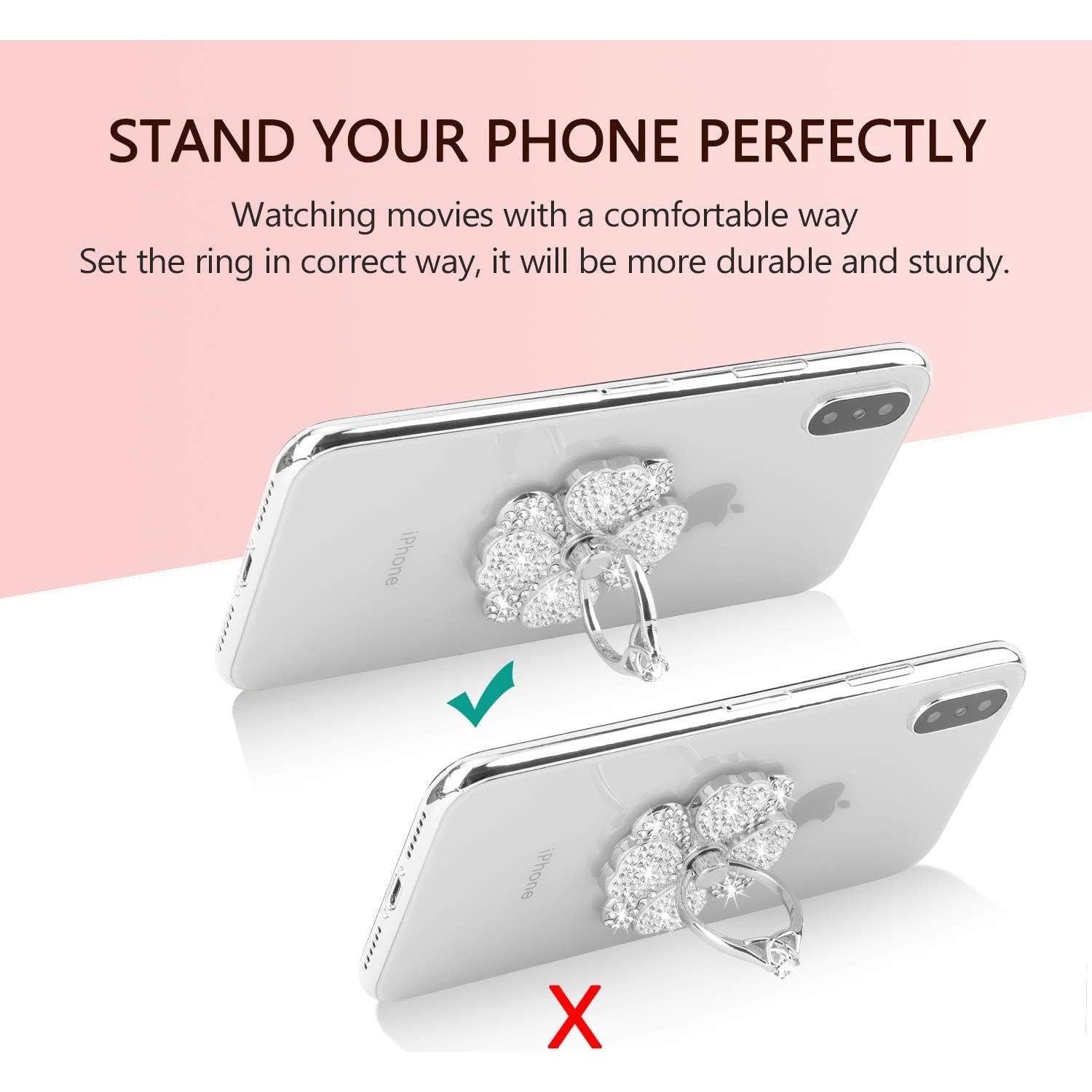 Soporte de anillo para teléfono Nsiucion trébol plata 360°