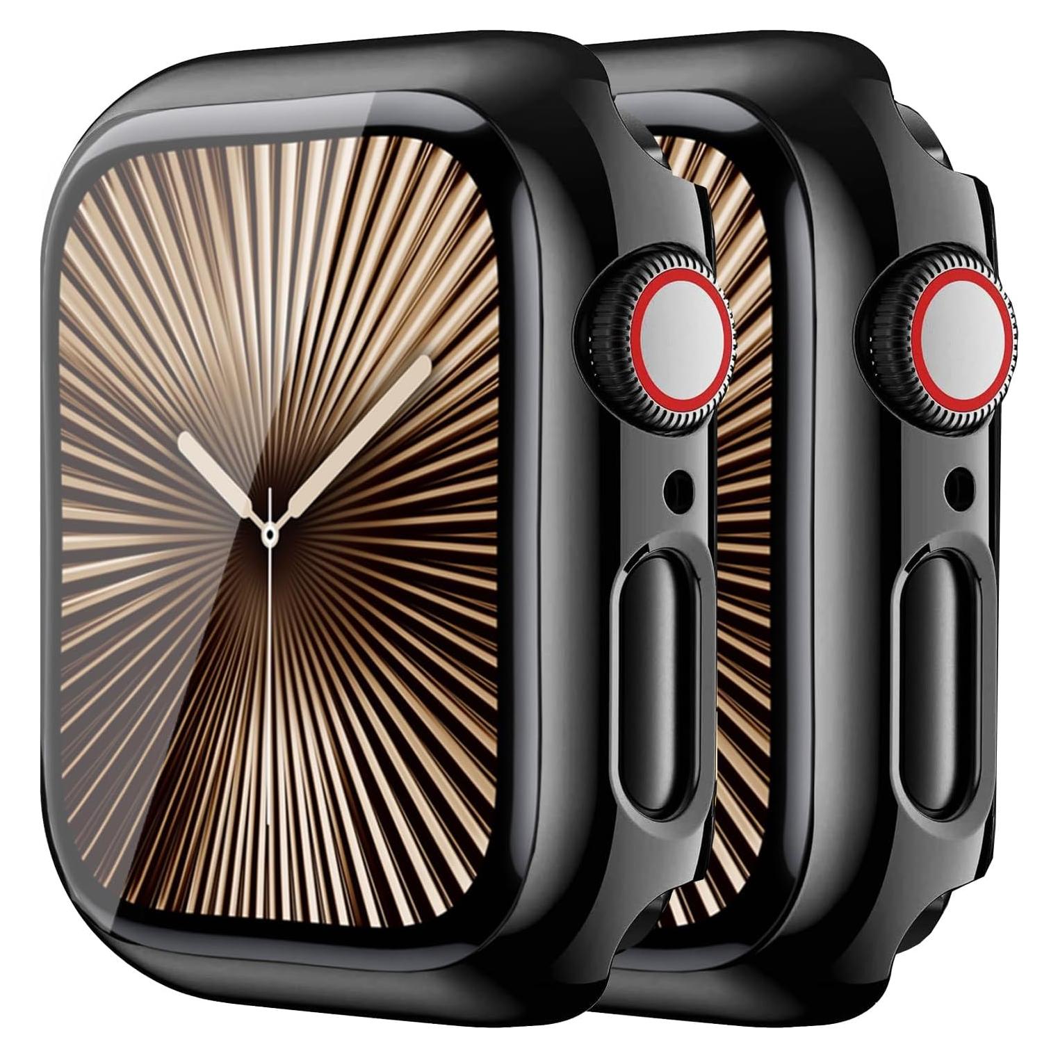 HANKN 2 Pack Hard Plated Case for Apple Watch Series 6 5 4 Se 40mm Tempered Glass Screen Protector Case, Cover Full Coverage Shockproof Iwatch Bumper (Black+Black, 40mm)