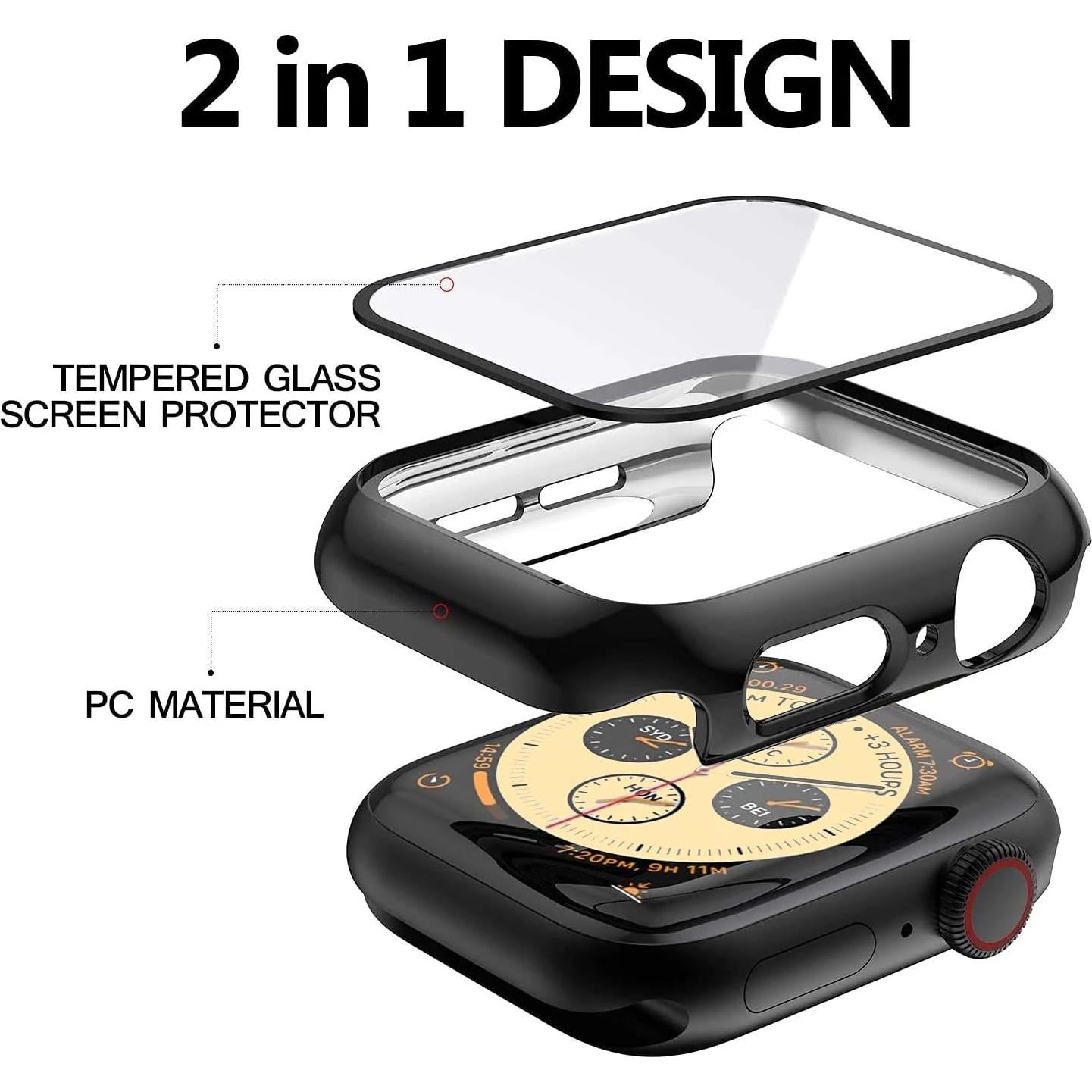 HANKN 2 Pack Hard Plated Case for Apple Watch Series 6 5 4 Se 40mm Tempered Glass Screen Protector Case, Cover Full Coverage Shockproof Iwatch Bumper (Black+Black, 40mm)