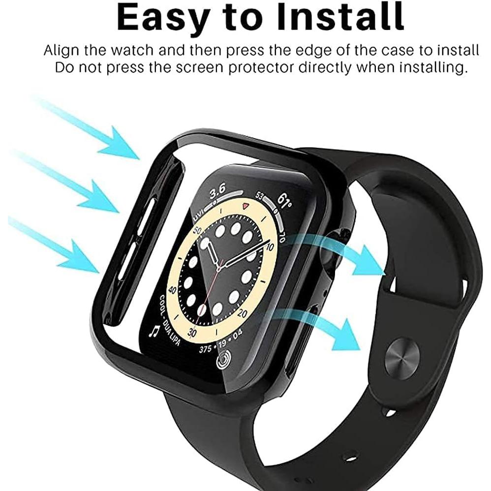 HANKN 2 Pack Hard Plated Case for Apple Watch Series 6 5 4 Se 40mm Tempered Glass Screen Protector Case, Cover Full Coverage Shockproof Iwatch Bumper (Black+Black, 40mm)