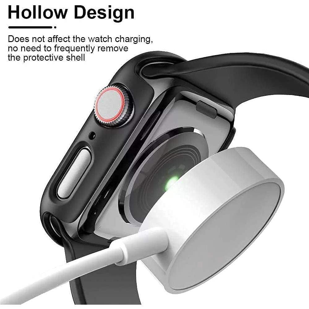 HANKN 2 Pack Hard Plated Case for Apple Watch Series 6 5 4 Se 40mm Tempered Glass Screen Protector Case, Cover Full Coverage Shockproof Iwatch Bumper (Black+Black, 40mm)