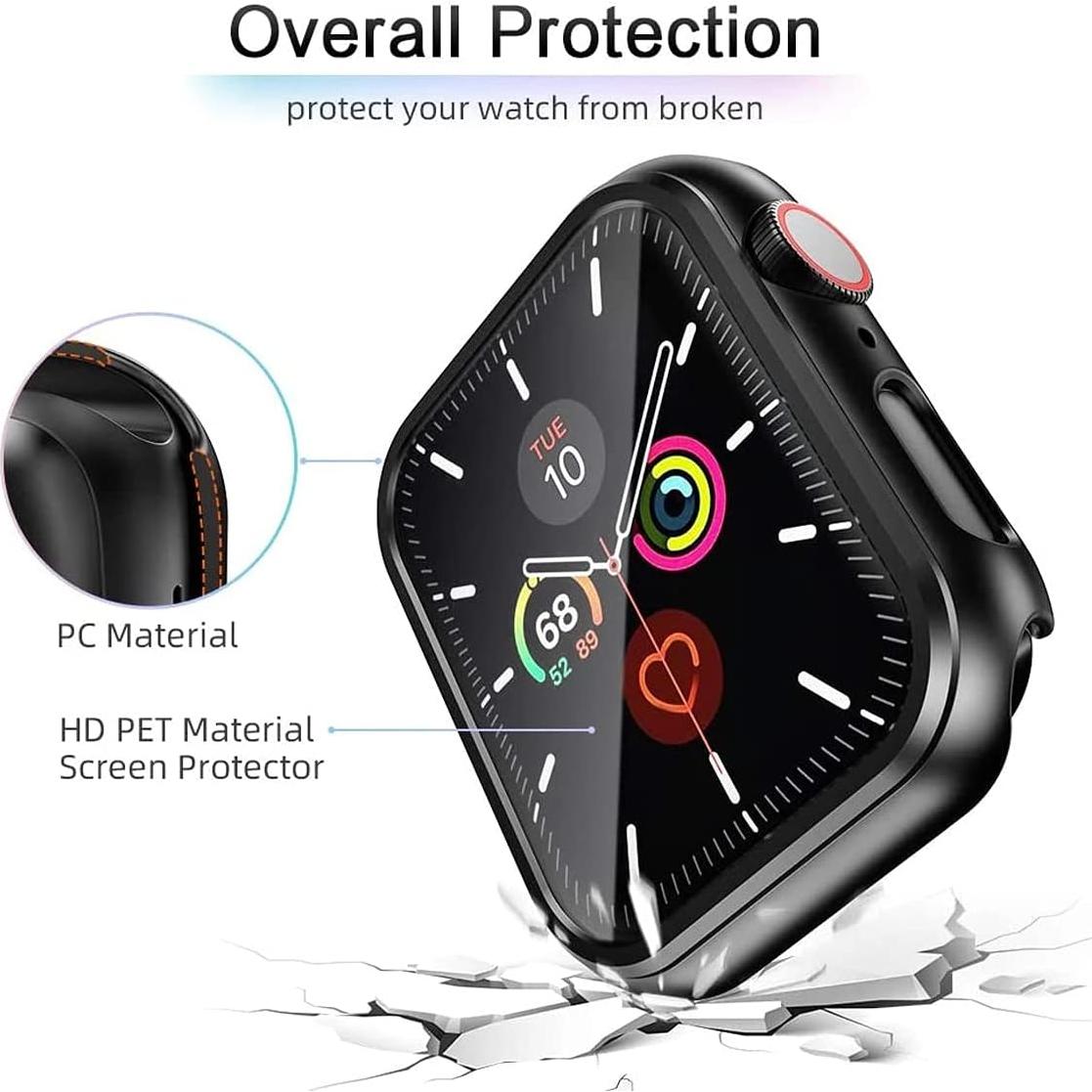 HANKN 2 Pack Hard Plated Case for Apple Watch Series 6 5 4 Se 40mm Tempered Glass Screen Protector Case, Cover Full Coverage Shockproof Iwatch Bumper (Black+Black, 40mm)