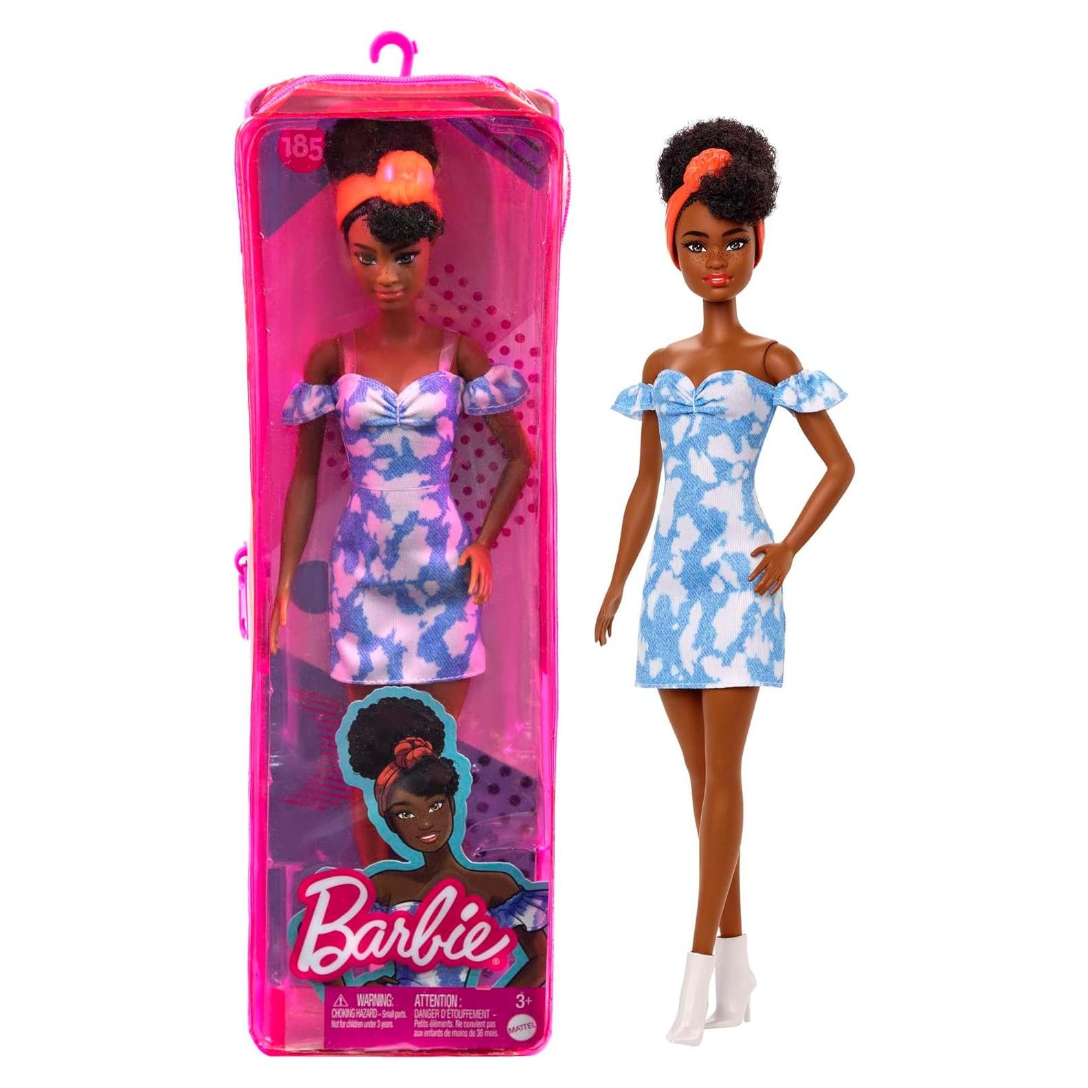 Muñeca Barbie Fashionistas 185 con vestido de mezclilla y accesorios